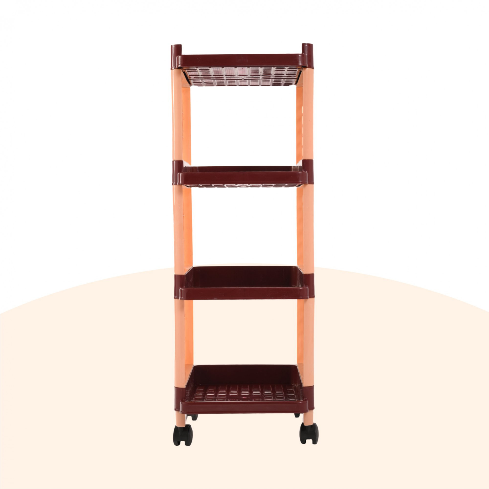 Kuber Industries Storage Rack with Wheels  4-Shelf Storage Organizer Rack  Multipurpose Shelf Storage Trolley Rack for Kitchen-Home-office  Office Storage Trolley  Brown