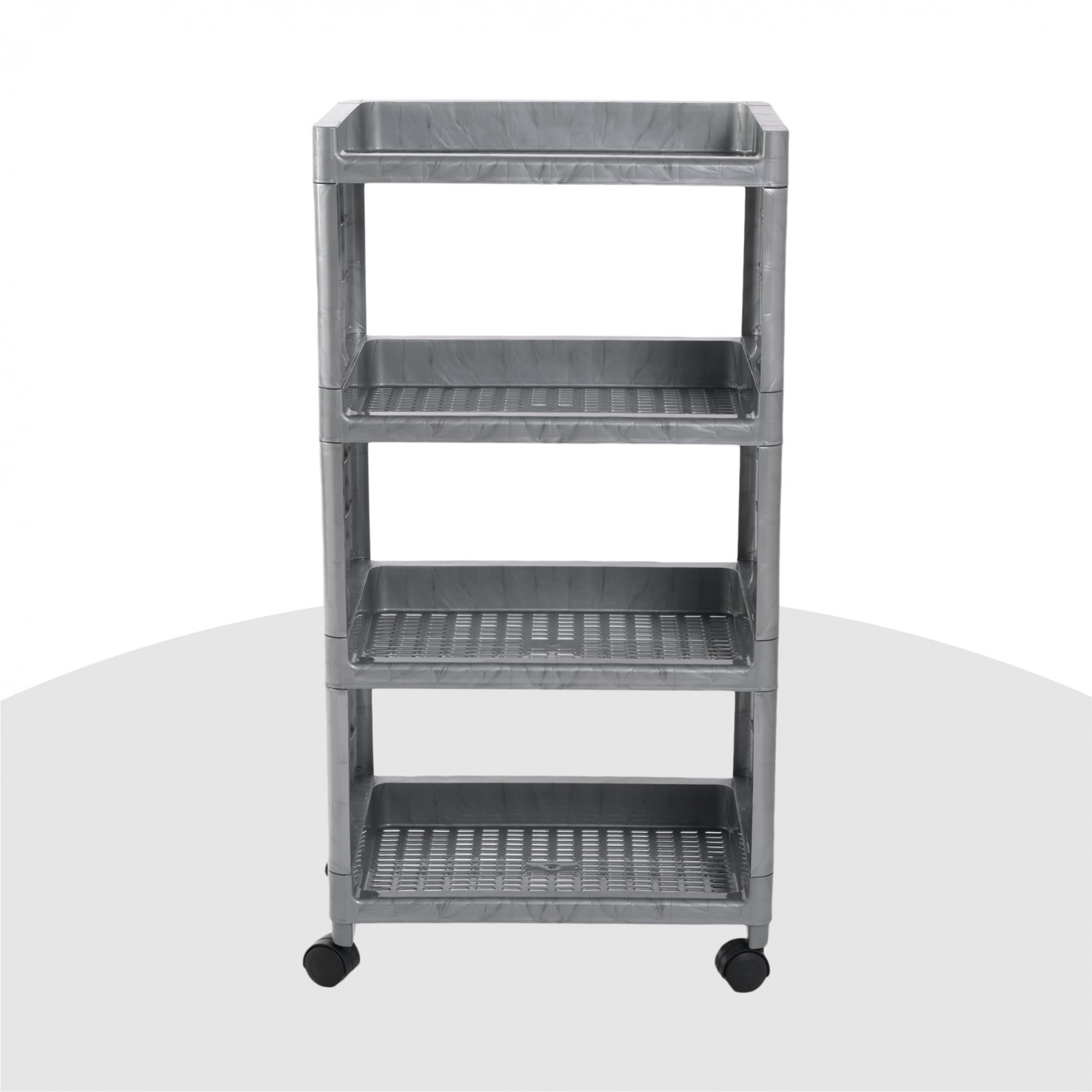 Kuber Industries Storage Rack with Wheels  4-Shelf Storage Organizer Rack  Multipurpose Storage Trolley Rack for Kitchen-Home-office  Vegetable Storage Trolley  Gray