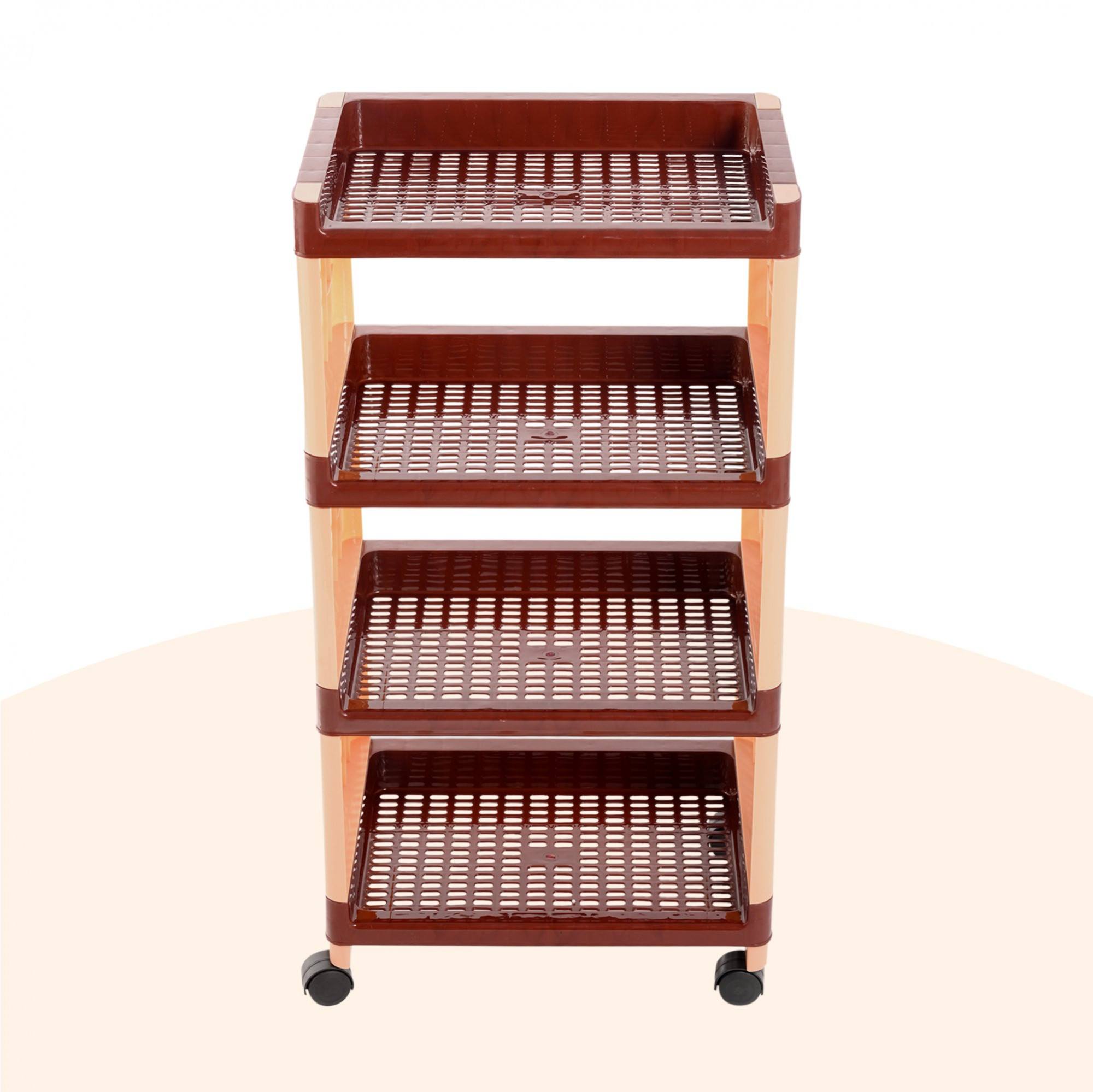 Kuber Industries Storage Rack with Wheels  4-Shelf Storage Organizer Rack  Multipurpose Storage Trolley Rack for Kitchen-Home-office  Vegetable Storage Trolley  Brown