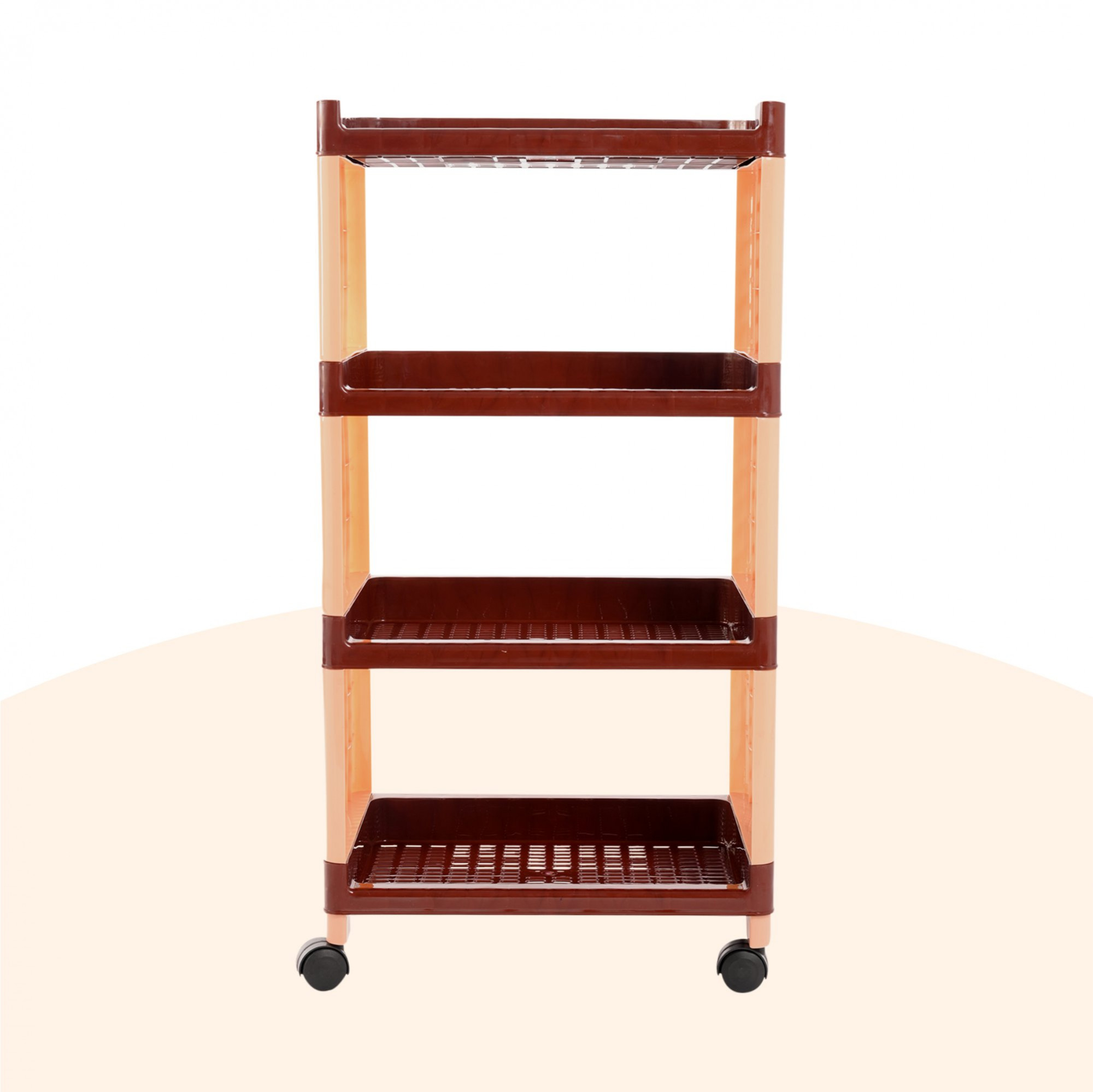 Kuber Industries Storage Rack with Wheels  4-Shelf Storage Organizer Rack  Multipurpose Storage Trolley Rack for Kitchen-Home-office  Vegetable Storage Trolley  Brown