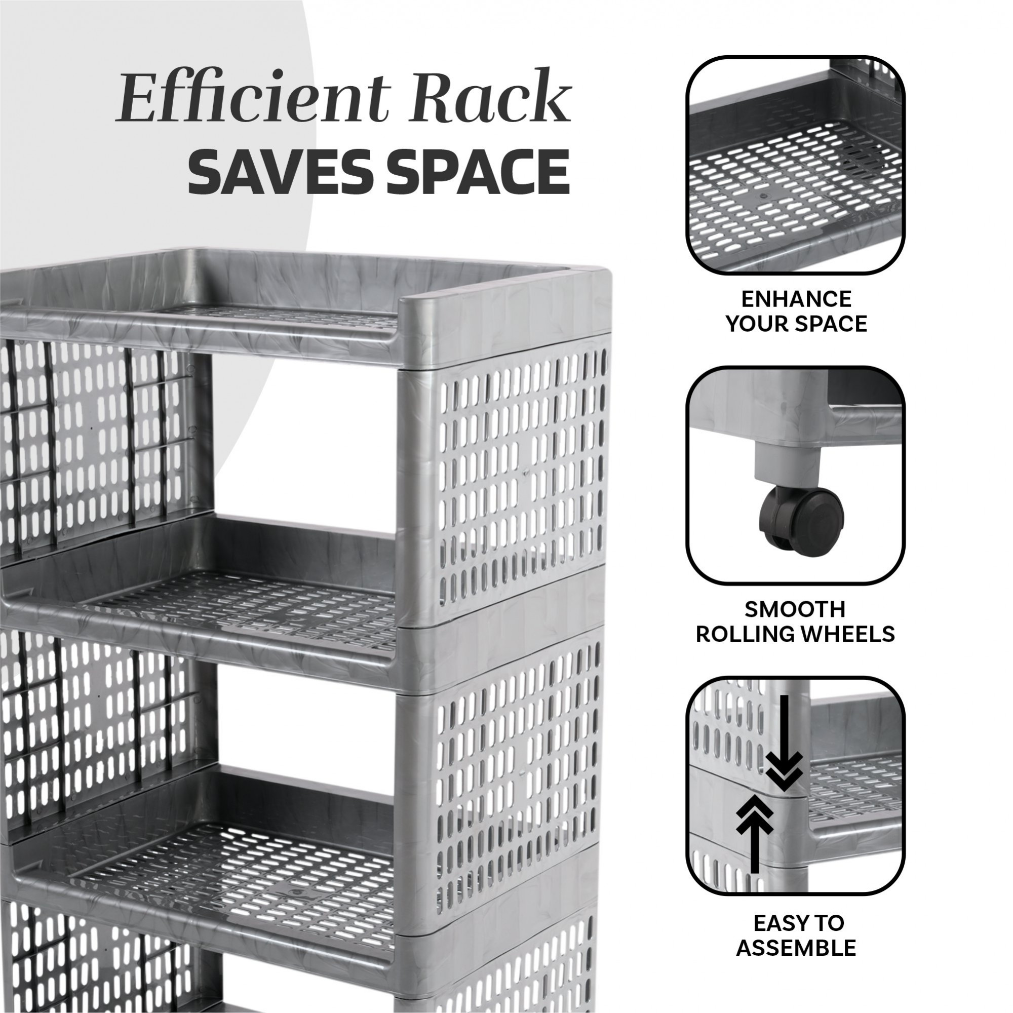Kuber Industries Storage Rack with Wheels | 4-Shelf Storage Organizer Rack | Multipurpose Storage Trolley Rack for Kitchen-Home-office | Vegetable Storage Trolley | Gray