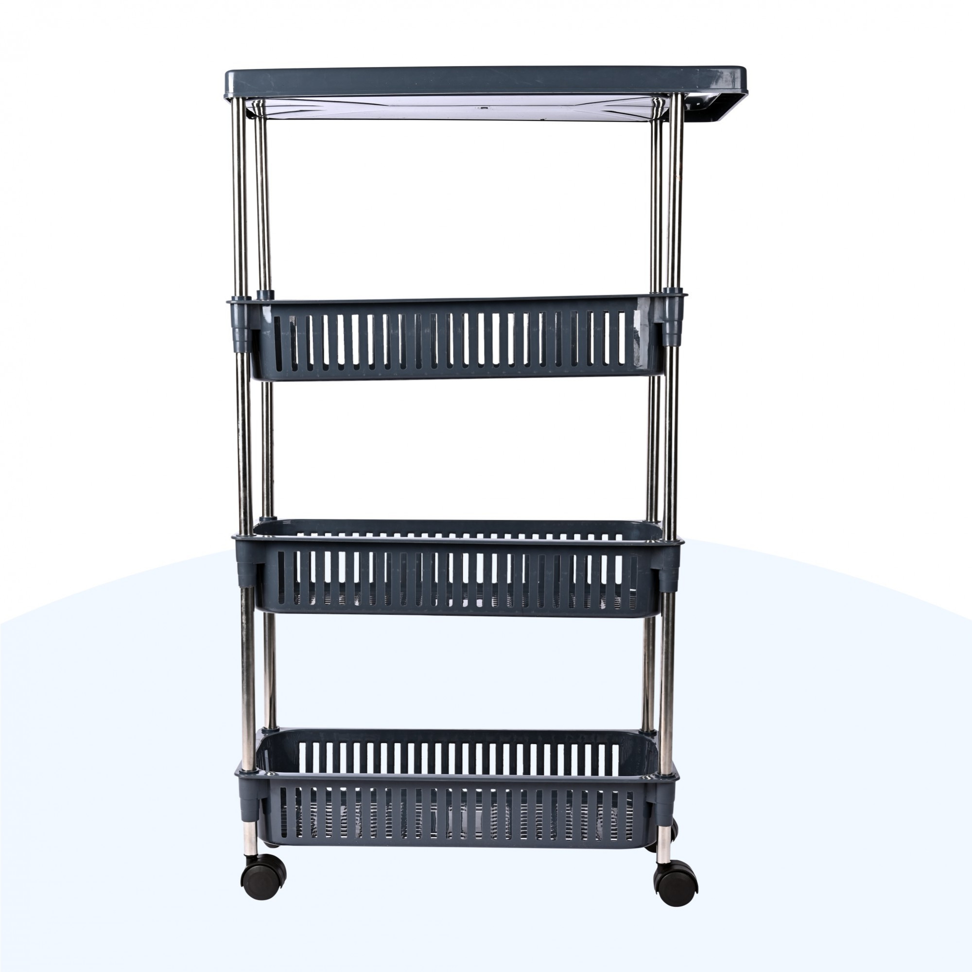Kuber Industries Storage Rack with Wheels  Slim 4-Layer Storage Organizer Rack  Kitchen Spice Rack  Multipurpose Storage Rack for Home-Office-Hospital  Cutlery Kitchen Rack  Grey