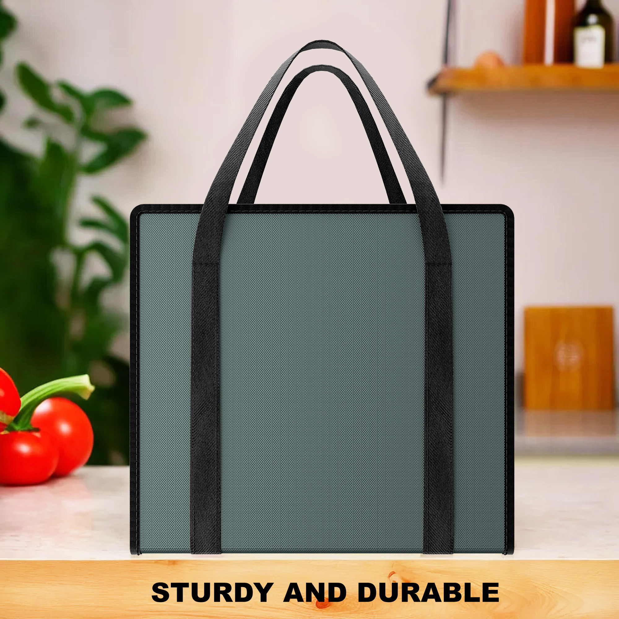Kuber Industries Storage Shopping Bag  Grocery Bag For Daily Use  Zipper Tote Bags  Waterproof Clothing Bag  Foldable Shoulder Bag with Handle  Small  Black Patti  Grey