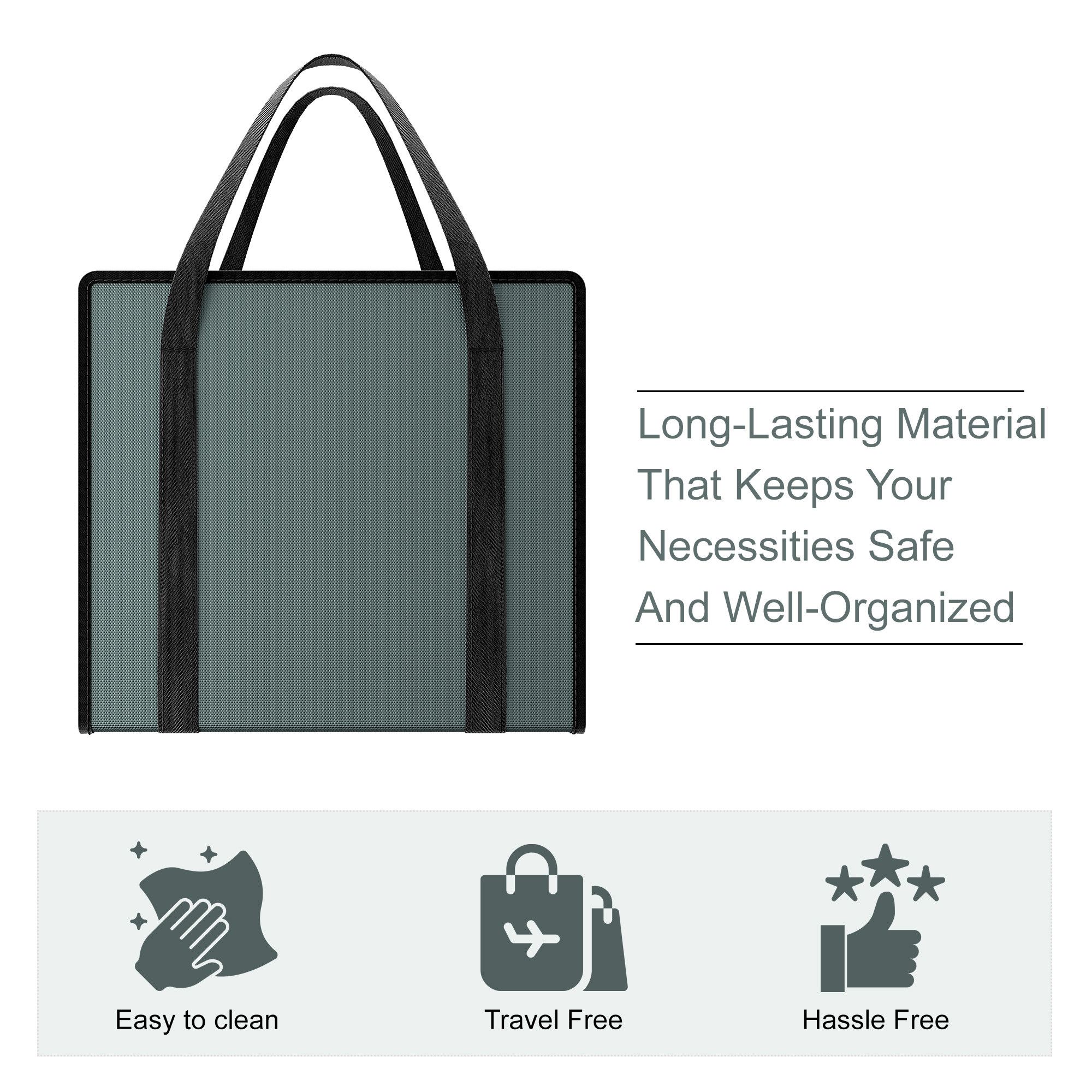 Kuber Industries Storage Shopping Bag  Grocery Bag For Daily Use  Zipper Tote Bags  Waterproof Clothing Bag  Foldable Shoulder Bag with Handle  Small  Black Patti  Grey
