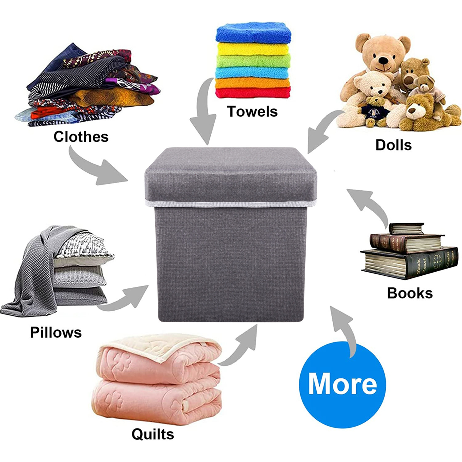Kuber Industries Storage Stool|Foldable Storage Box|MDF Wooden Sitting Stool|Stool For Living Room|Sitting Storage Box|Storage Box For Toys (Gray)