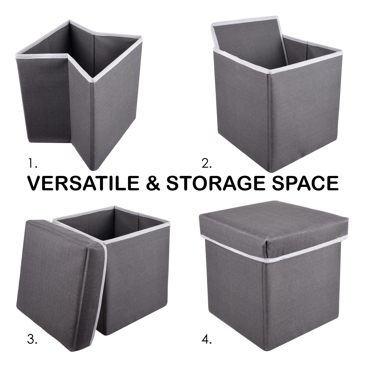 Kuber Industries Storage Stool|Foldable Storage Box|MDF Wooden Sitting Stool|Stool For Living Room|Sitting Storage Box|Storage Box For Toys (Gray)
