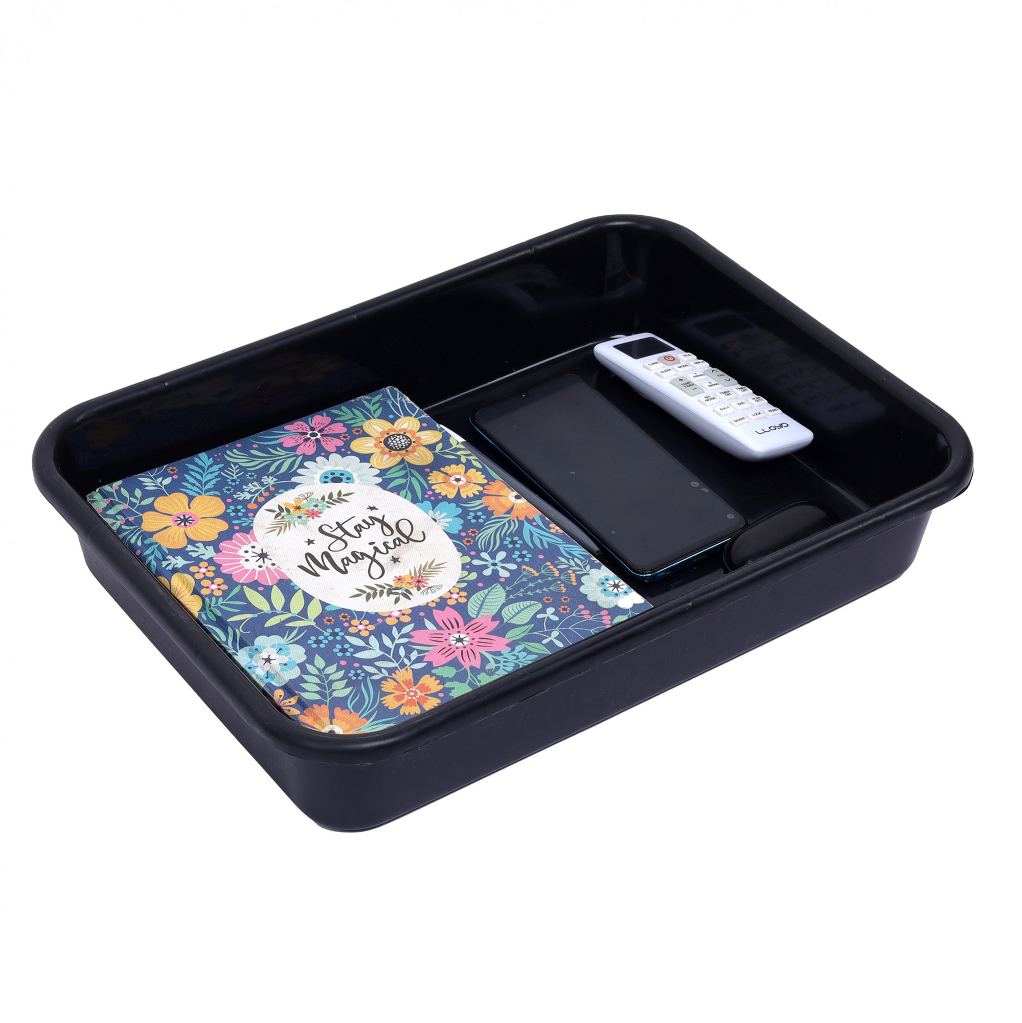 Kuber Industries Storage Tray  Versatile Plastic Stationery Tray for Desk  Tray for Kitchen Counter  File  Document Storage Tray for office Use  Exel Tray Large  Black