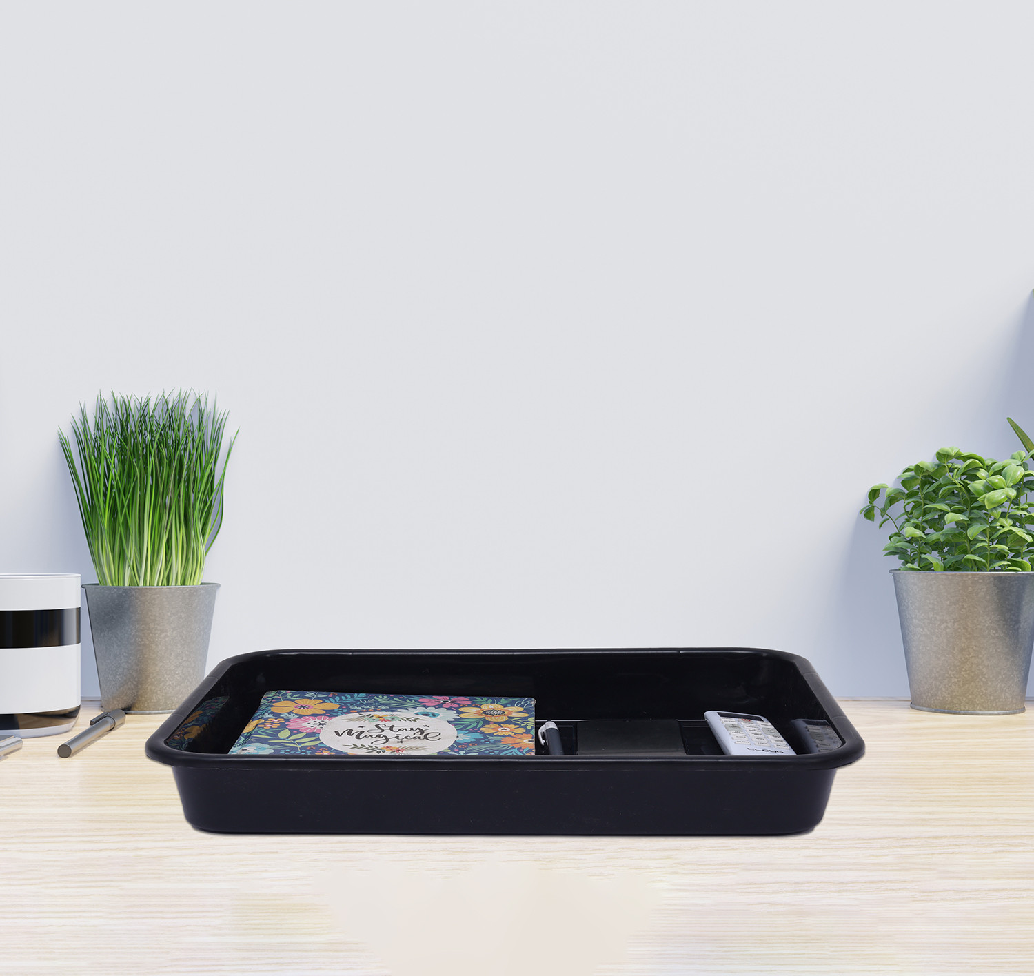Kuber Industries Storage Tray  Versatile Plastic Stationery Tray for Desk  Tray for Kitchen Counter  File  Document Storage Tray for office Use  Exel Tray Large  Black