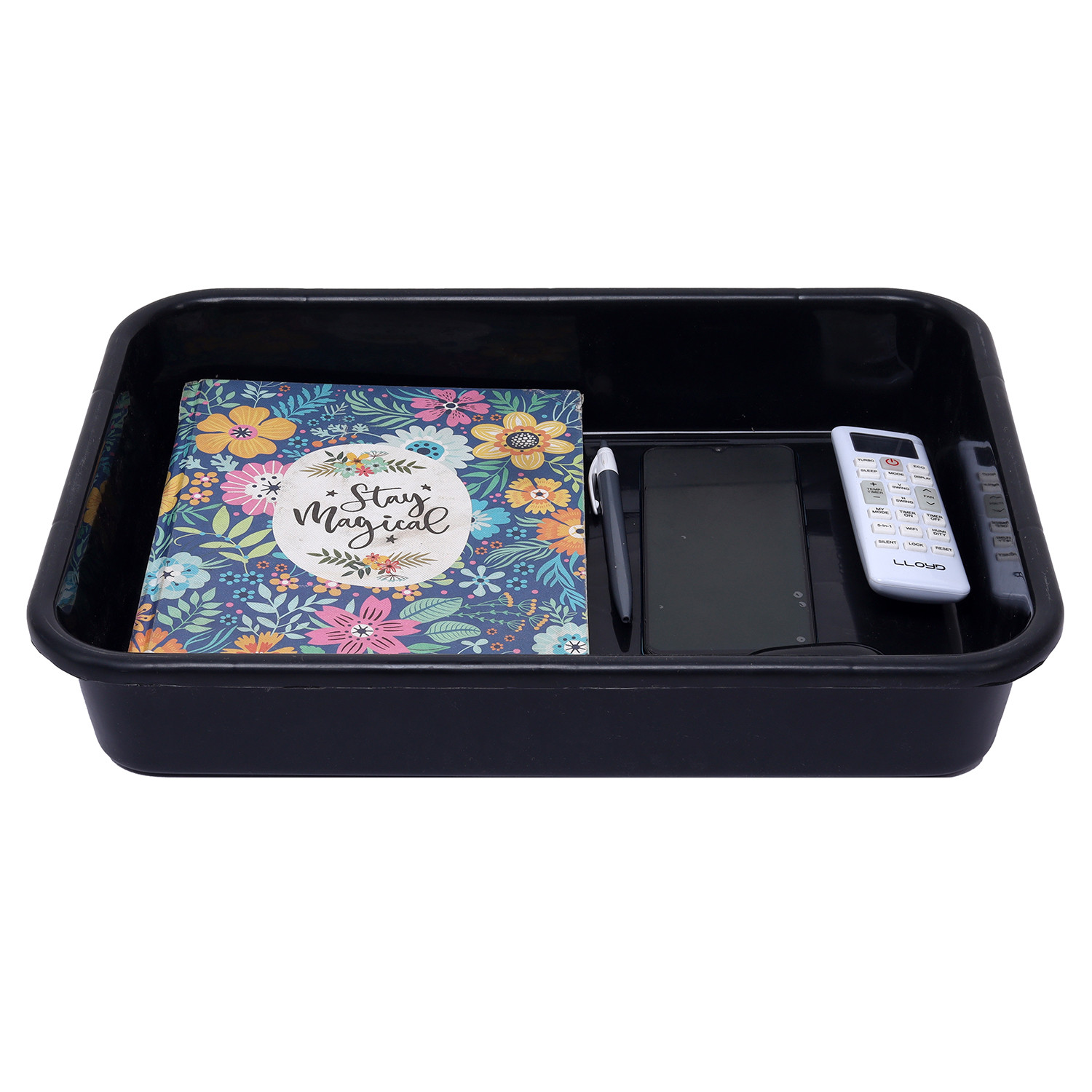 Kuber Industries Storage Tray | Versatile Plastic Stationery Tray for Desk | Tray for Kitchen Counter | File | Document Storage Tray for office Use | Exel Tray Large | Black
