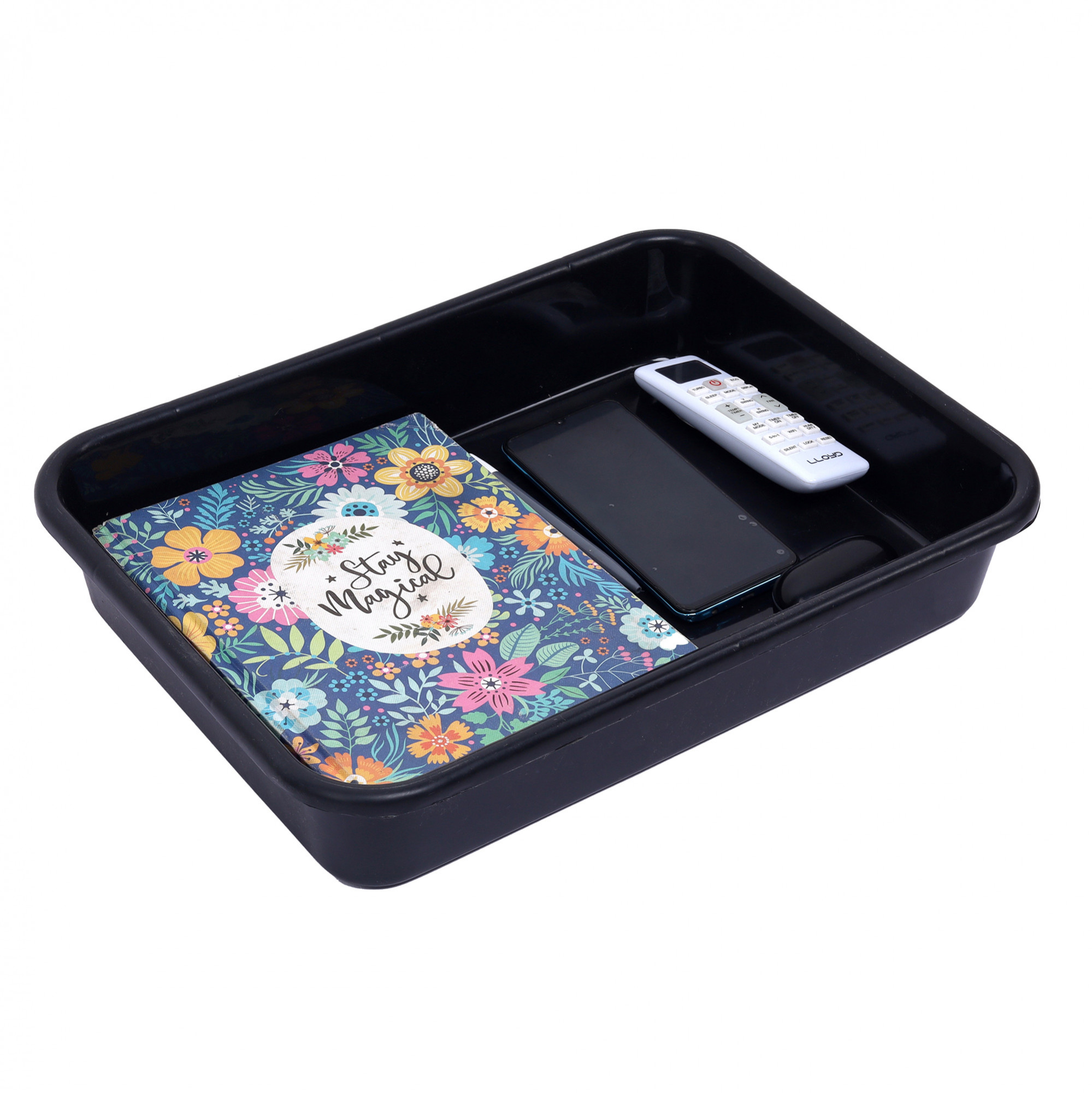 Kuber Industries Storage Tray | Versatile Plastic Stationery Tray for Desk | Tray for Kitchen Counter | File | Document Storage Tray for office Use | Exel Tray Large | Black