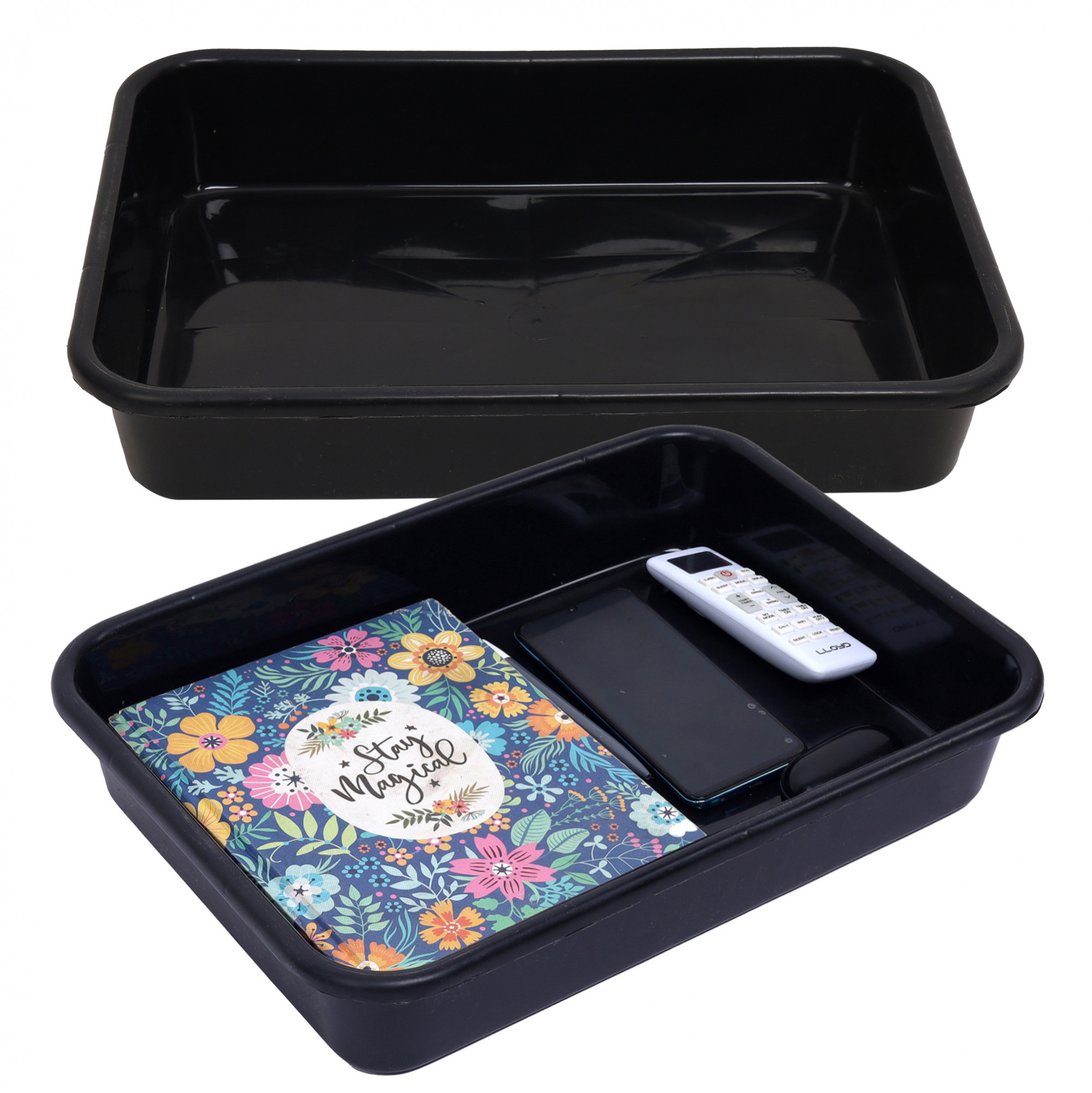 Kuber Industries Storage Tray | Versatile Plastic Stationery Tray for Desk | Tray for Kitchen Counter | File | Document Storage Tray for office Use | Exel Tray Large | Black