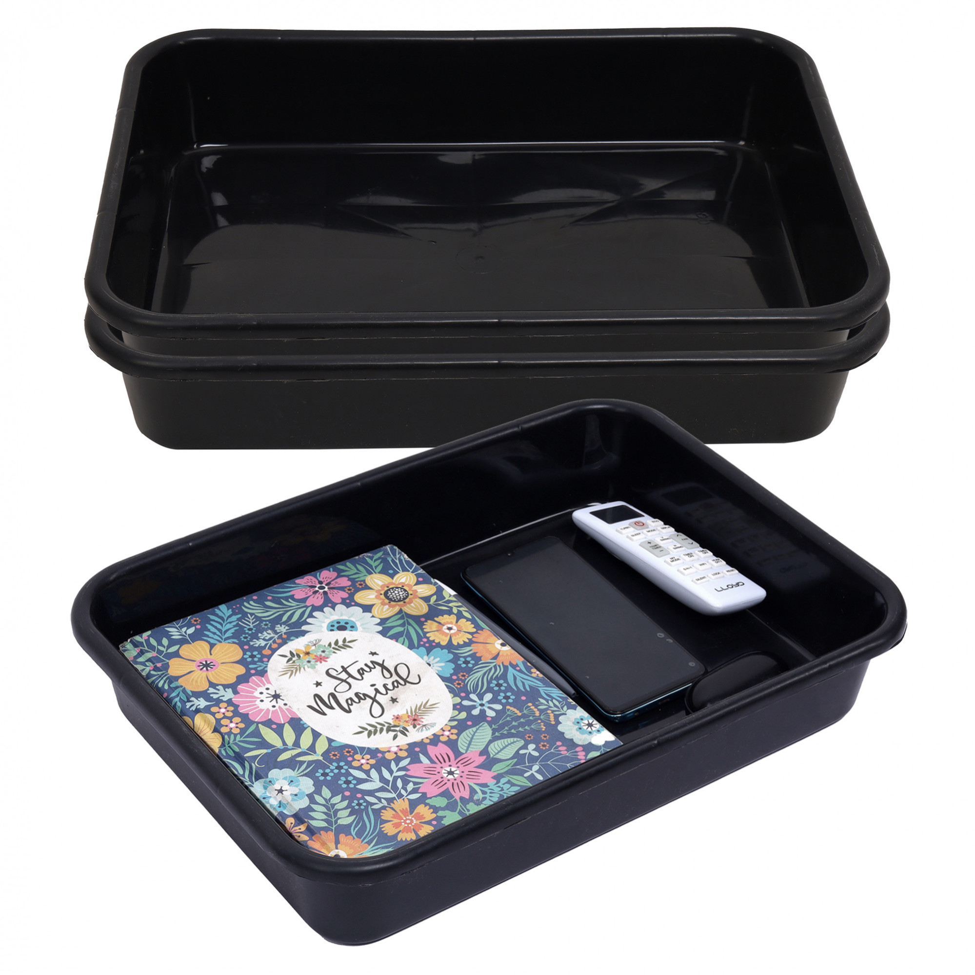 Kuber Industries Storage Tray | Versatile Plastic Stationery Tray for Desk | Tray for Kitchen Counter | File | Document Storage Tray for office Use | Exel Tray Large | Black