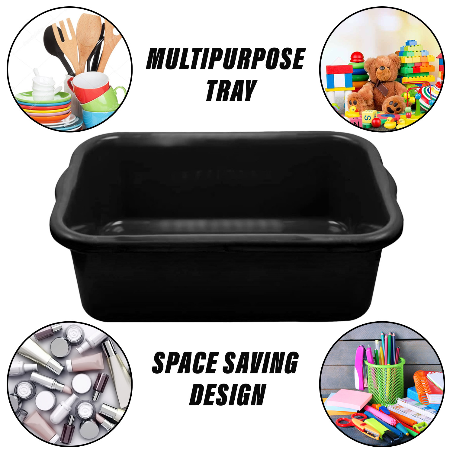Kuber Industries Storage Tray | Versatile Plastic Storage Organizer | Rectangular Tray for Kitchen Storage | Storage Tray for office | Excel Tray 666 | Black