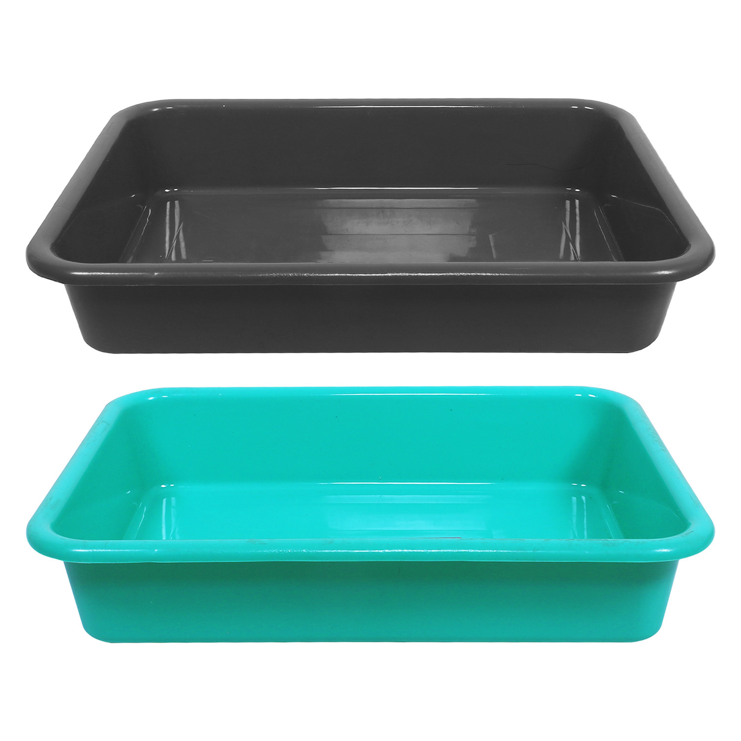 Kuber Industries Storage Tray|Versatile Plastic Storage Organizer|Rectangular Tray for Kitchen Storage|Storage Tray for office|Exel Tray 555|Pack of 2 (Gray & Green )