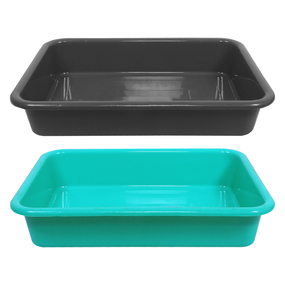 Kuber Industries Storage Tray|Versatile Plastic Storage Organizer|Rectangular Tray for Kitchen Storage|Storage Tray for office|Exel Tray 555|Pack of 2 (Gray &amp; Green )