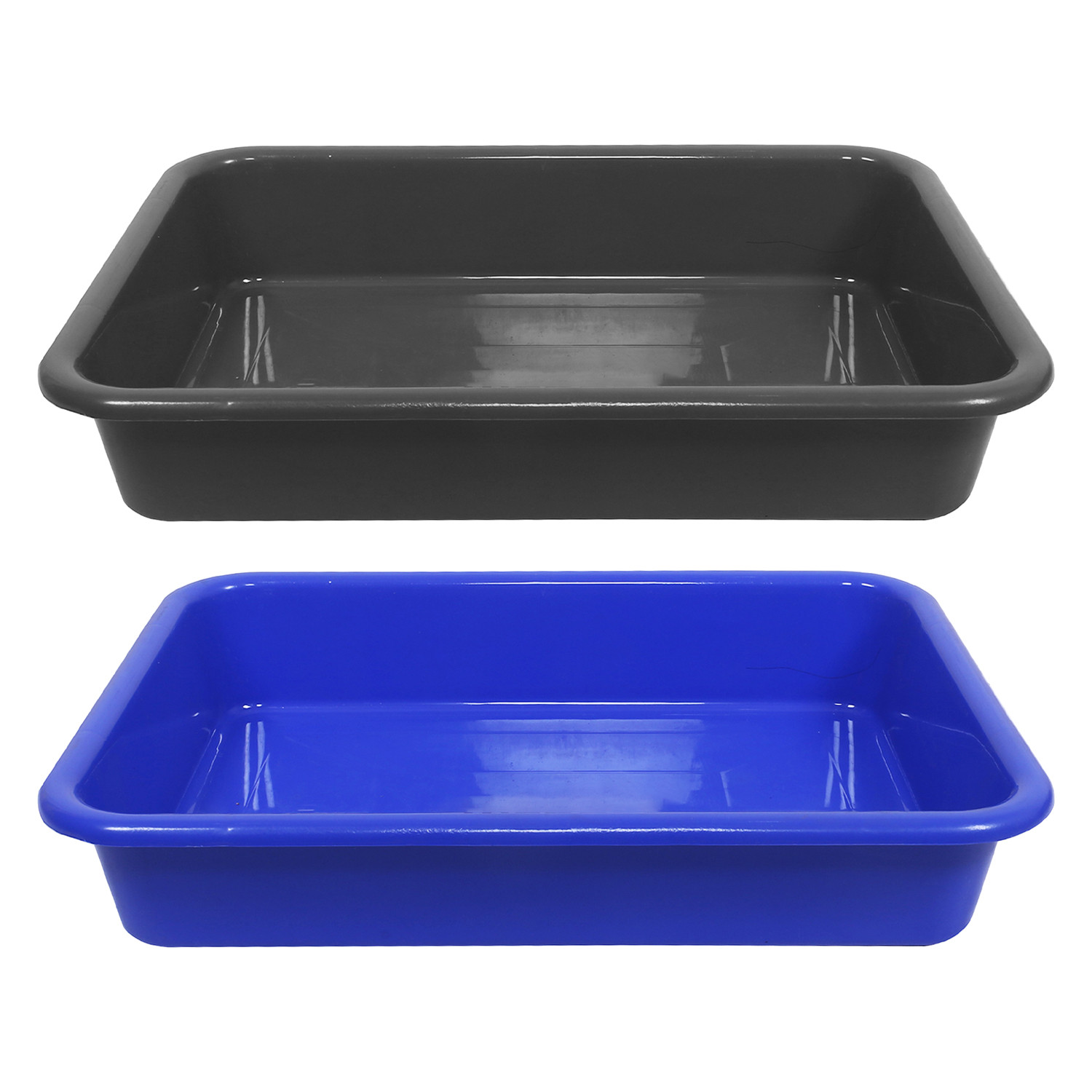 Kuber Industries Storage Tray|Versatile Plastic Storage Organizer|Rectangular Tray for Kitchen Storage|Storage Tray for office|Exel Tray 555|Pack of 2 (Gray & Blue)