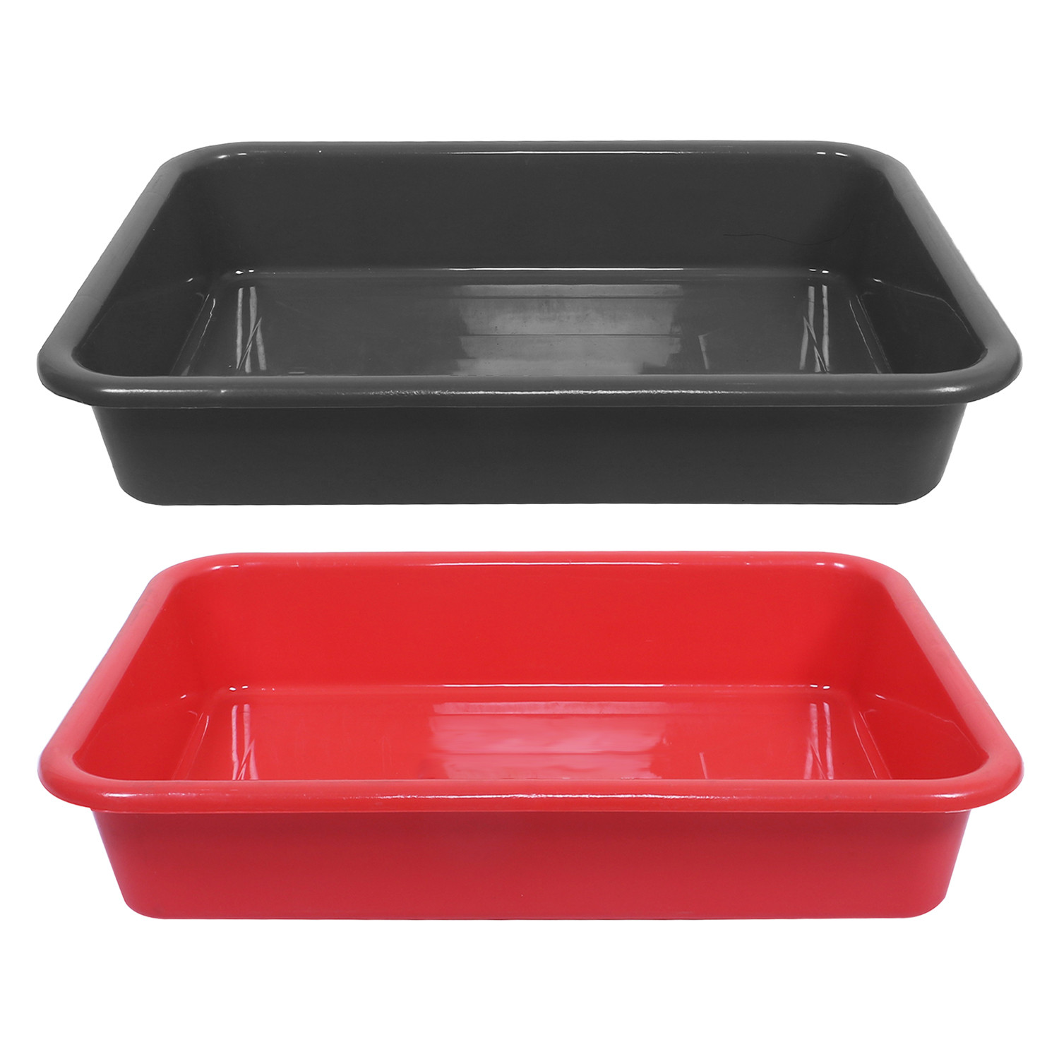 Kuber Industries Storage Tray|Versatile Plastic Storage Organizer|Rectangular Tray for Kitchen Storage|Storage Tray for office|Exel Tray 555|Pack of 2 (Gray & Red)