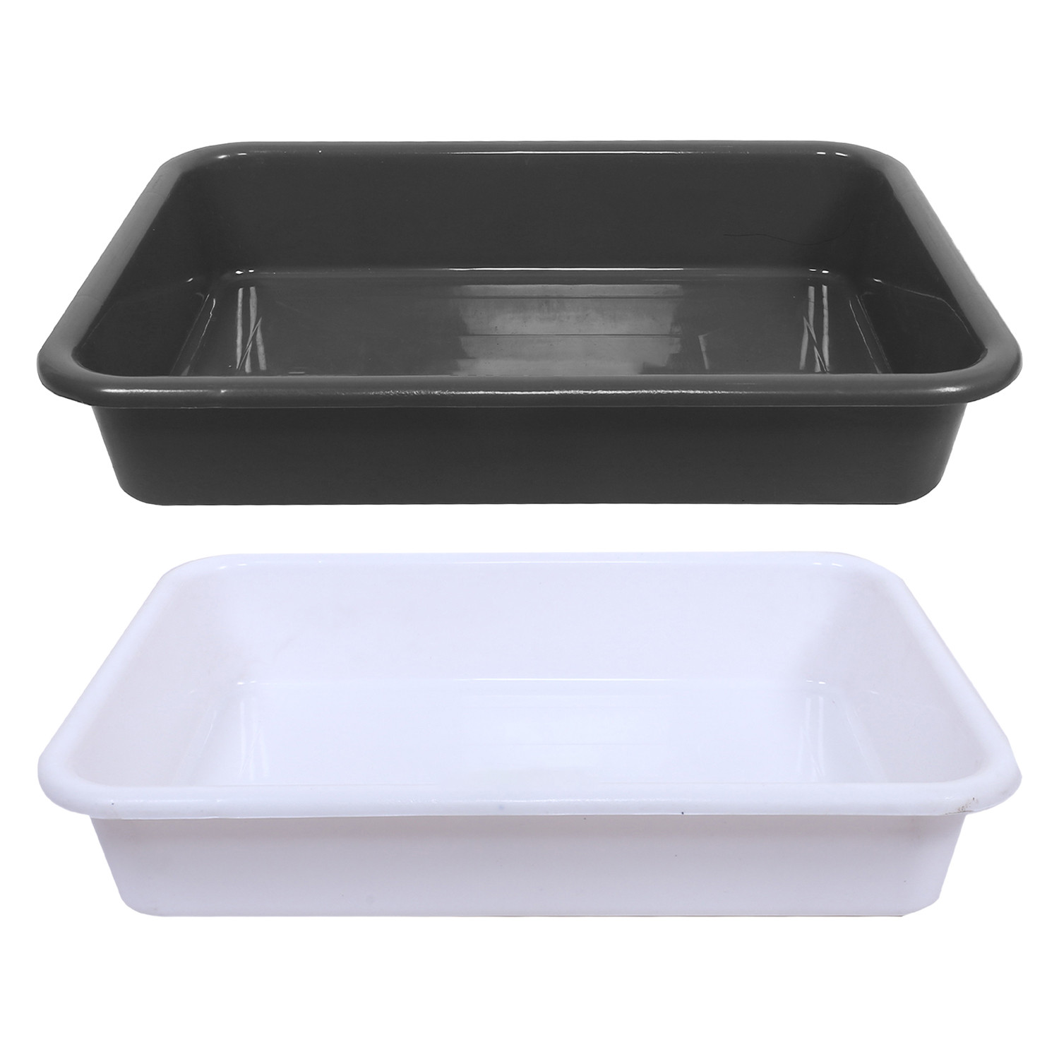 Kuber Industries Storage Tray|Versatile Plastic Storage Organizer|Rectangular Tray for Kitchen Storage|Storage Tray for office|Exel Tray 555|Pack of 2 (Gray & White)