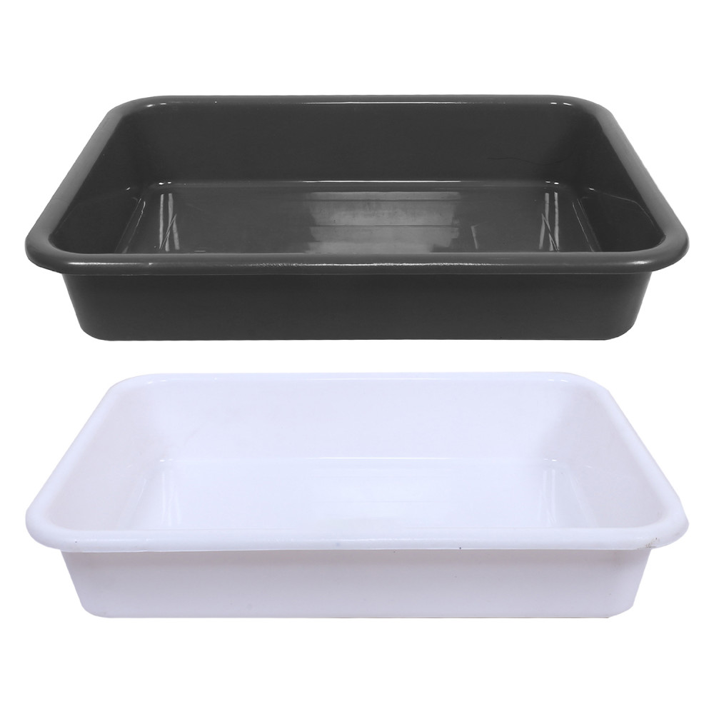 Kuber Industries Storage Tray|Versatile Plastic Storage Organizer|Rectangular Tray for Kitchen Storage|Storage Tray for office|Exel Tray 555|Pack of 2 (Gray &amp; White)