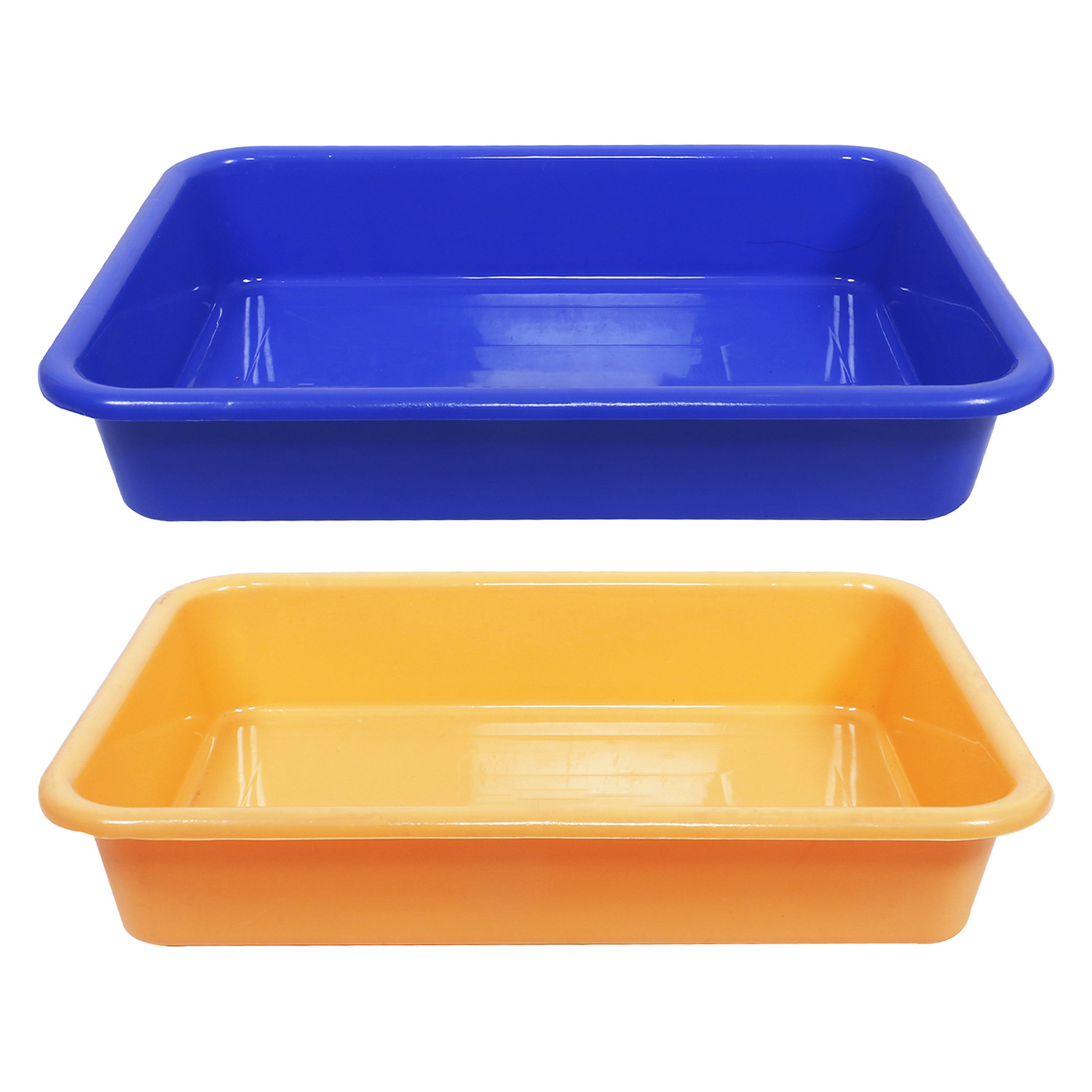 Kuber Industries Storage Tray|Versatile Plastic Storage Organizer|Rectangular Tray for Kitchen Storage|Storage Tray for office|Exel Tray 555|Pack of 2 (Blue & Yellow)