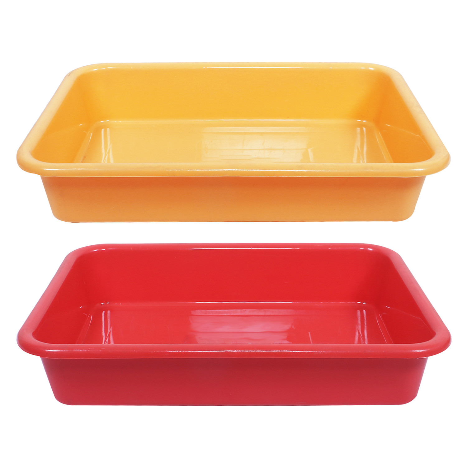 Kuber Industries Storage Tray|Versatile Plastic Storage Organizer|Rectangular Tray for Kitchen Storage|Storage Tray for office|Exel Tray 555|Pack of 2 (Yellow & Red)