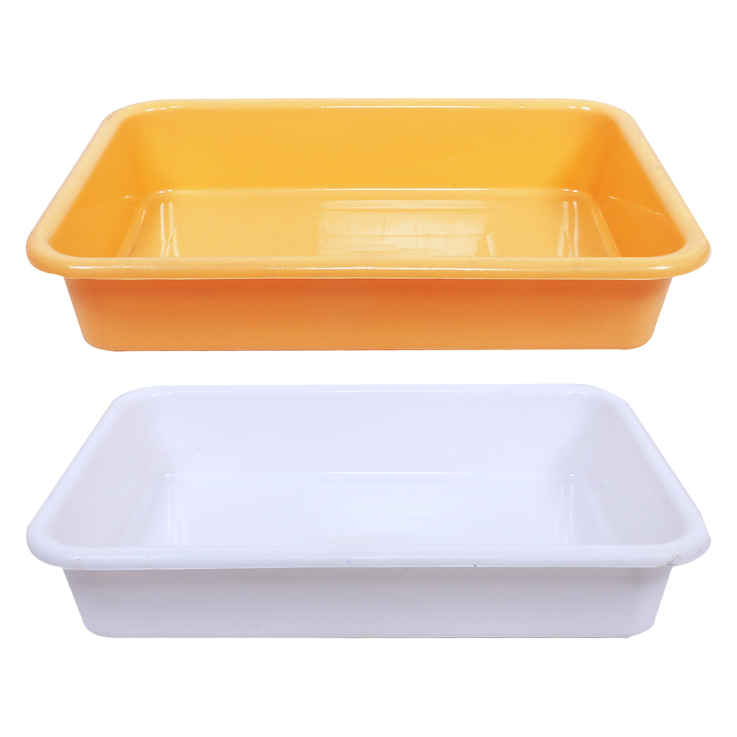 Kuber Industries Storage Tray|Versatile Plastic Storage Organizer|Rectangular Tray for Kitchen Storage|Storage Tray for office|Exel Tray 555|Pack of 2 (Yellow & White)