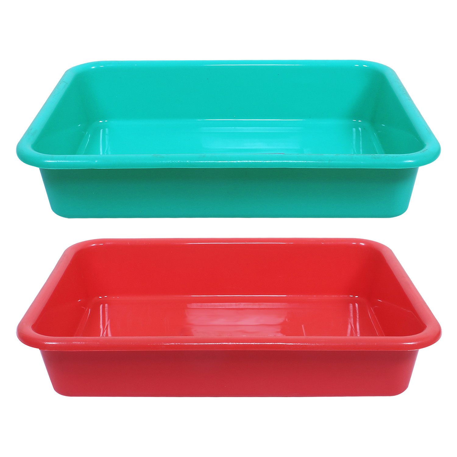 Kuber Industries Storage Tray|Versatile Plastic Storage Organizer|Rectangular Tray for Kitchen Storage|Storage Tray for office|Exel Tray 555|Pack of 2 (Green & Red)