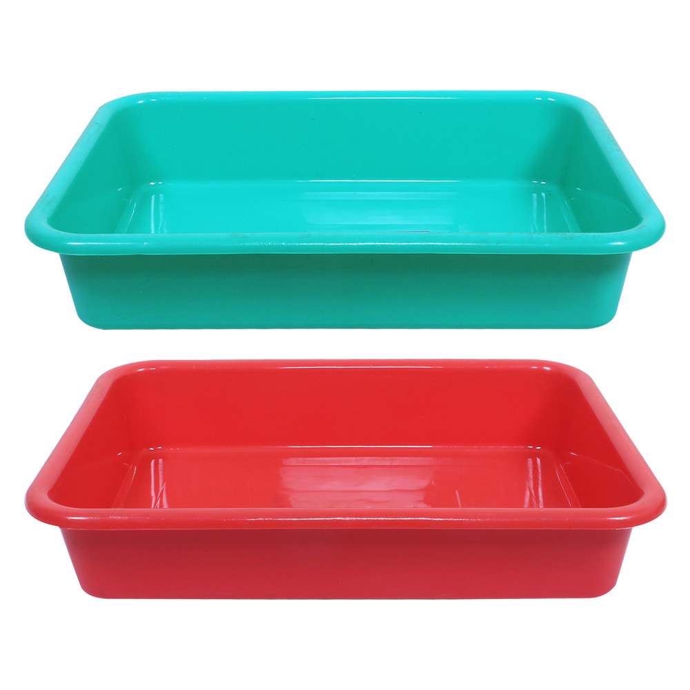 Kuber Industries Storage Tray|Versatile Plastic Storage Organizer|Rectangular Tray for Kitchen Storage|Storage Tray for office|Exel Tray 555|Pack of 2 (Green &amp; Red)