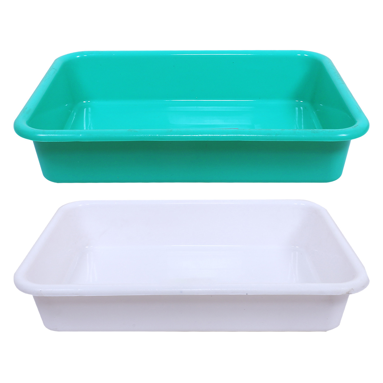 Kuber Industries Storage Tray|Versatile Plastic Storage Organizer|Rectangular Tray for Kitchen Storage|Storage Tray for office|Exel Tray 555|Pack of 2 (Green & White)