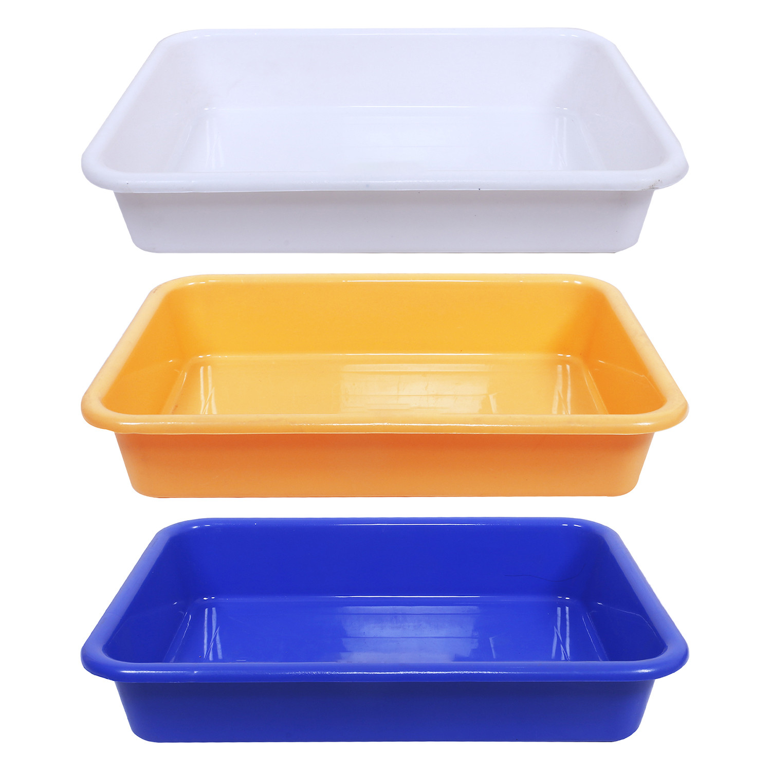 Kuber Industries Storage Tray|Versatile Plastic Storage Organizer|Rectangular Tray for Kitchen Storage|Storage Tray for office|Exel Tray 555|Pack of 3 (Multicolor)