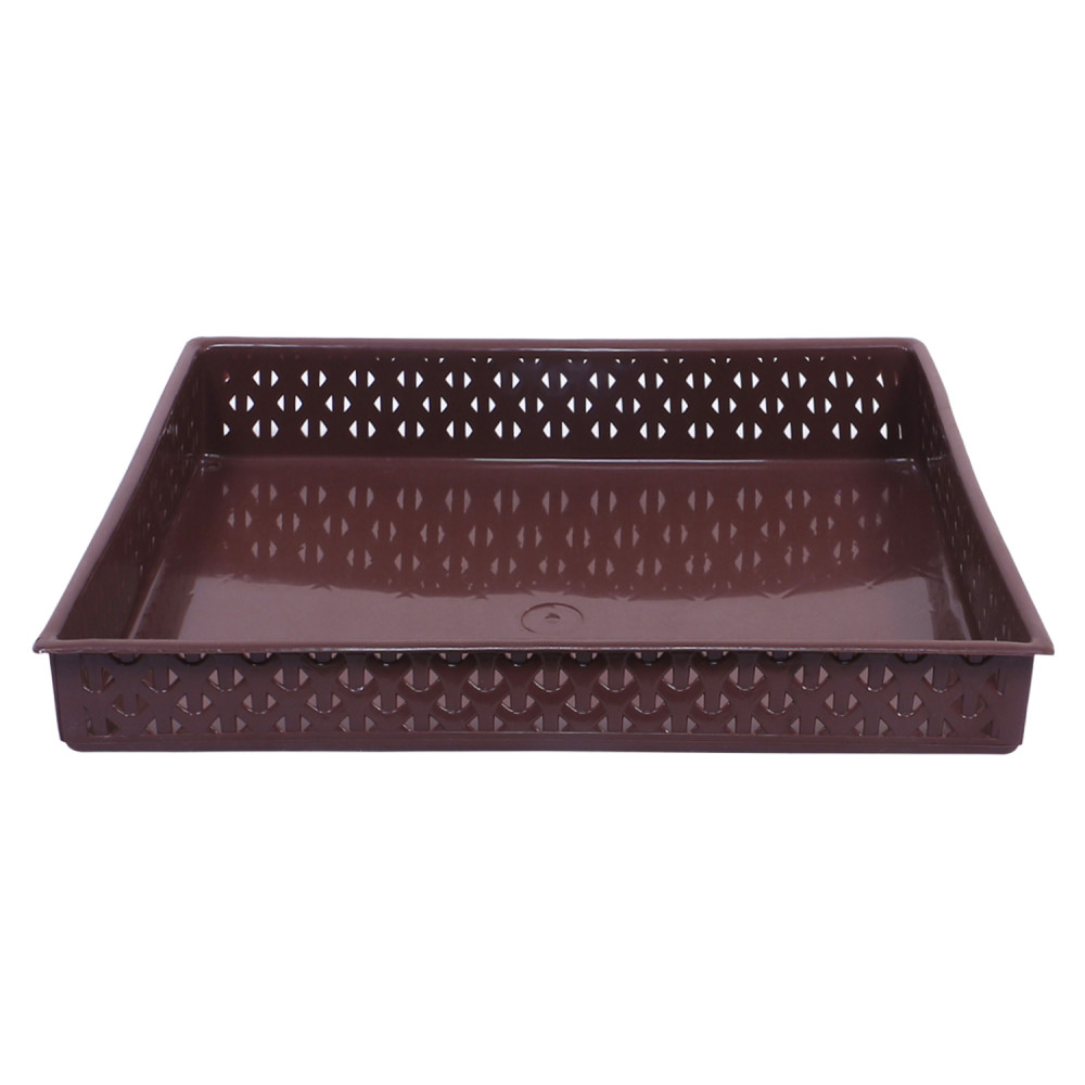 Kuber Industries Storage Tray|Versatile Plastic Storage Organizer|Rectangular Tray for Kitchen Storage|Storage Tray for office|ALEXA-15 (Brown)