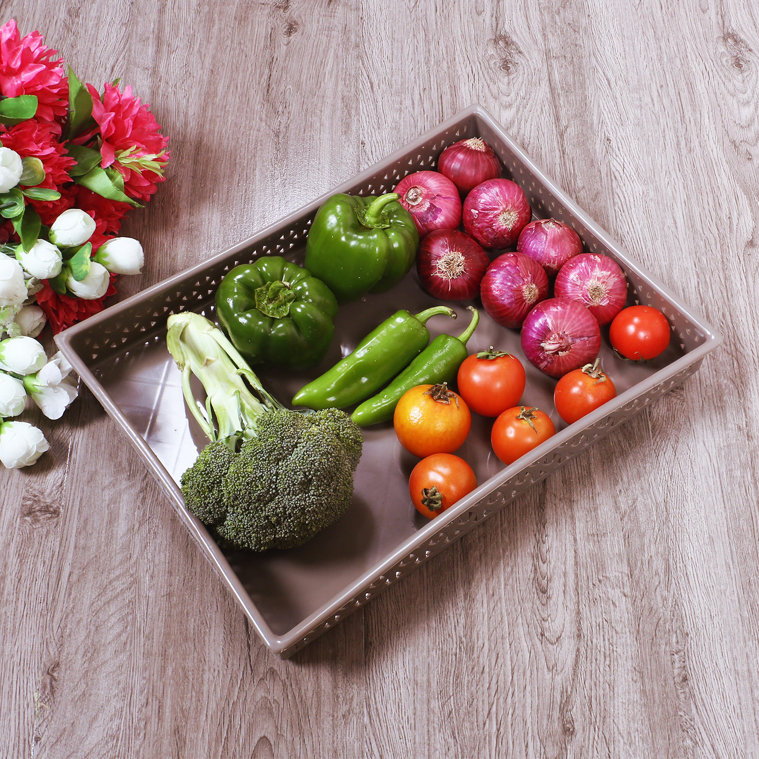 Kuber Industries Storage Tray|Versatile Plastic Storage Organizer|Rectangular Tray for Kitchen Storage|Storage Tray for office|ALEXA-15 (Coffee)