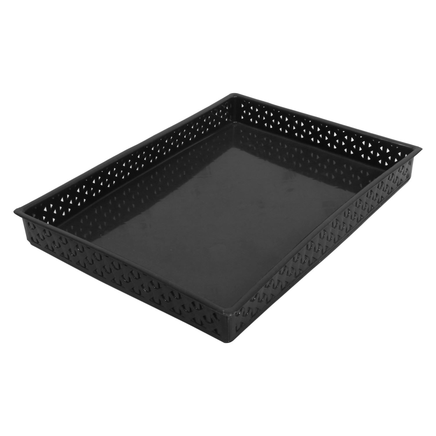 Kuber Industries Storage Tray|Versatile Plastic Storage Organizer|Rectangular Tray for Kitchen Storage|Storage Tray for office|ALEXA-15 (Black)
