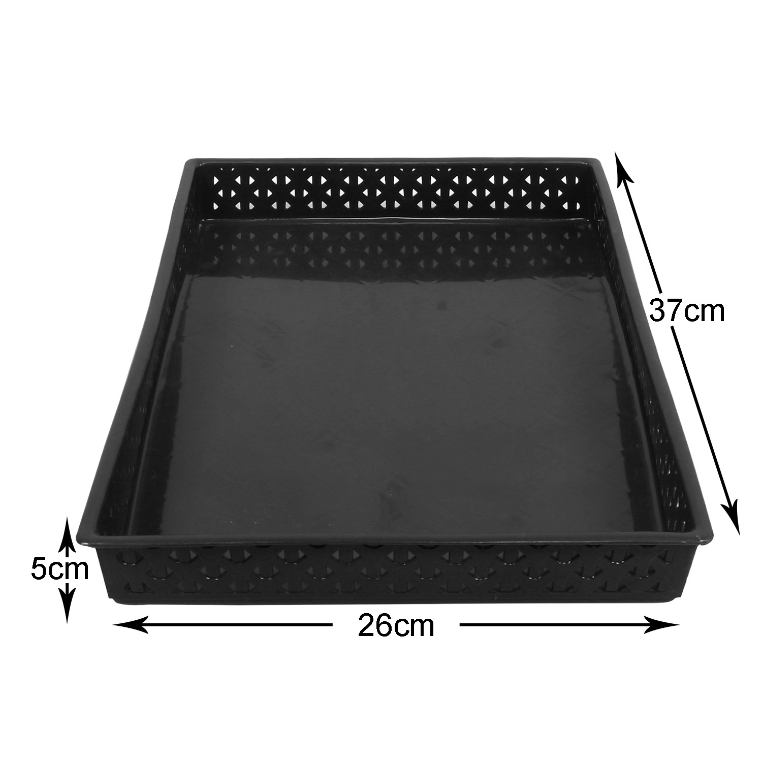 Kuber Industries Storage Tray|Versatile Plastic Storage Organizer|Rectangular Tray for Kitchen Storage|Storage Tray for office|ALEXA-15 (Black)