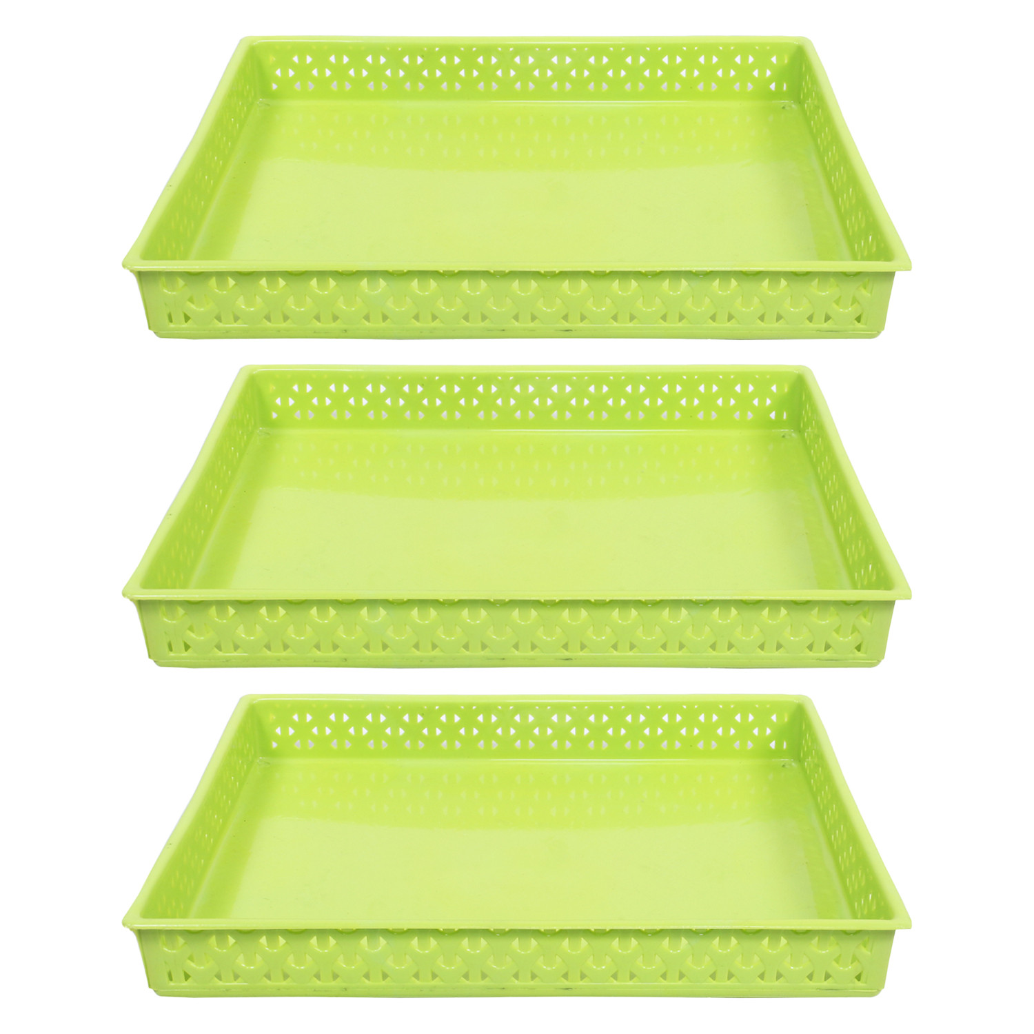 Kuber Industries Storage Tray|Versatile Plastic Storage Organizer|Rectangular Tray for Kitchen Storage|Storage Tray for office|ALEXA-15 (Green)