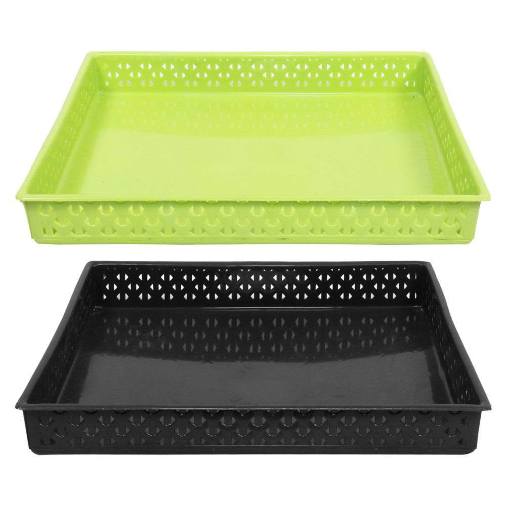 Kuber Industries Storage Tray|Versatile Plastic Storage Organizer|Rectangular Tray for Kitchen Storage|Storage Tray for office|ALEXA-15|Pack of 2 (Multicolor)