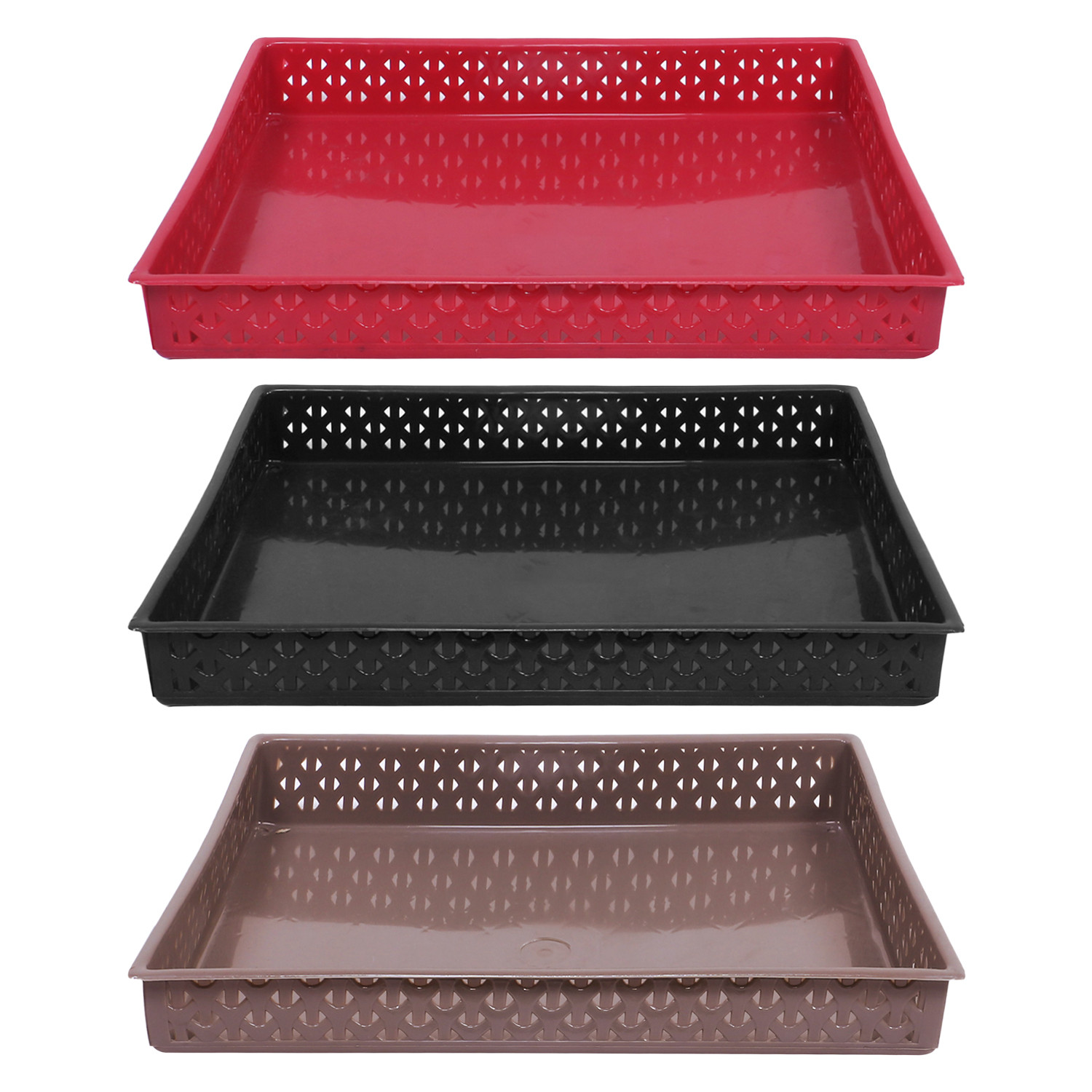Kuber Industries Storage Tray|Versatile Plastic Storage Organizer|Rectangular Tray for Kitchen Storage|Storage Tray for office|ALEXA-15|Pack of 3 (Multicolor)