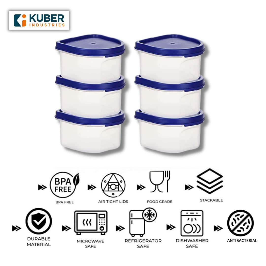 Kuber Industries Storage Utility Container|Plastic Unbreakable Food Storage Jar|Leak Roof,BPA Free Food Kitchen Organizer with Lid,250 ML,Pack of 6 (White)