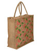Kuber Industries Strawberry Print Jute Reusable Eco-Friendly Hand Bag/Grocery Bag For Man, Woman With Handle (Brown and Red) 54KM4369