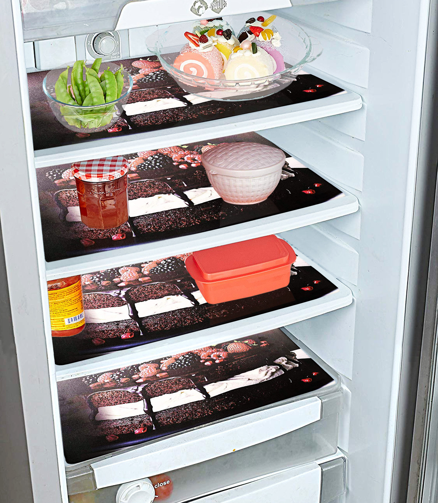Kuber Industries Strawberry Print Waterproof, Stain Resistant, Washable Refrigerator/Fridge Drawer Mat, Set of 6 (Black)