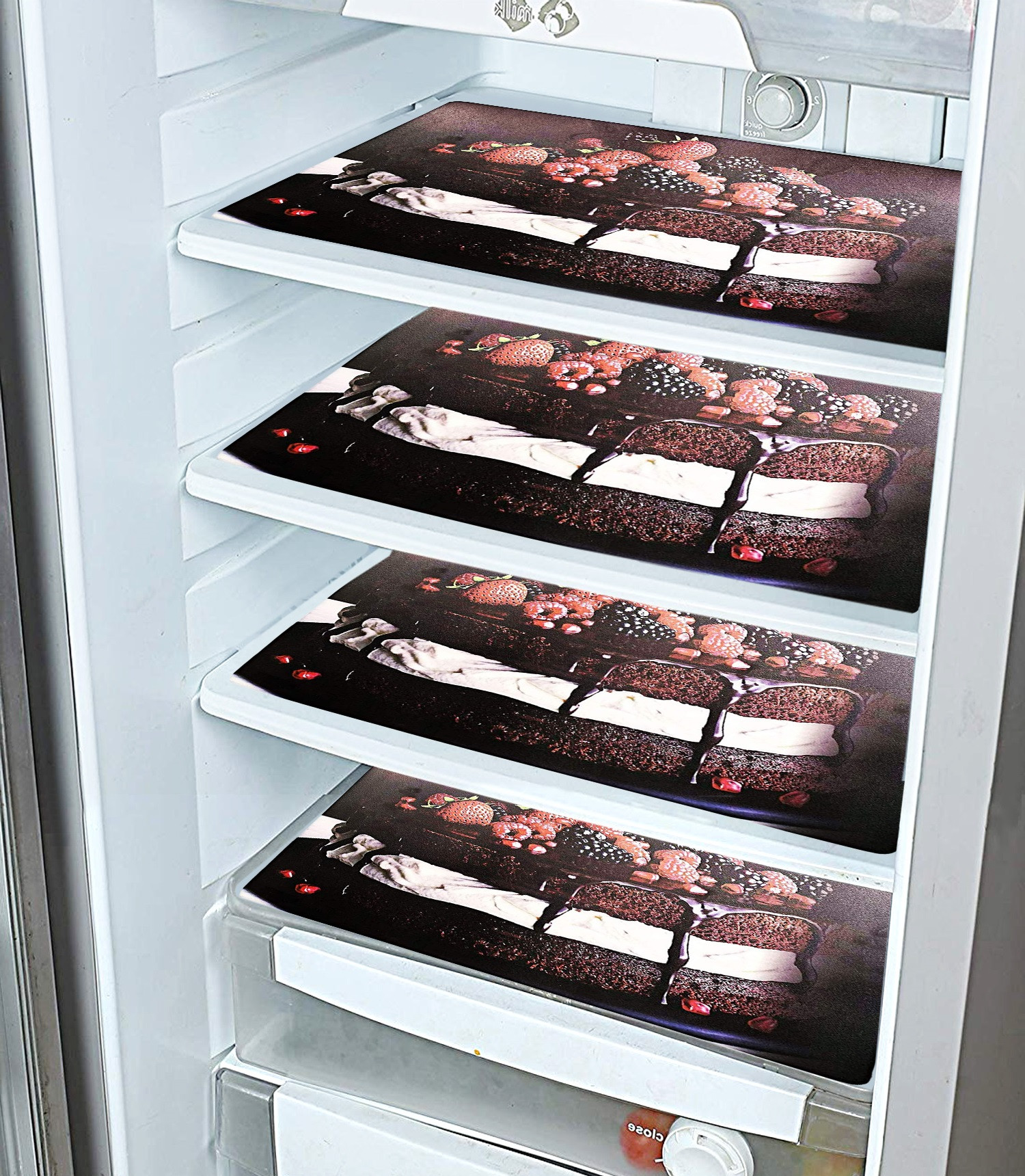 Kuber Industries Strawberry Print Waterproof, Stain Resistant, Washable Refrigerator/Fridge Drawer Mat, Set of 6 (Black)