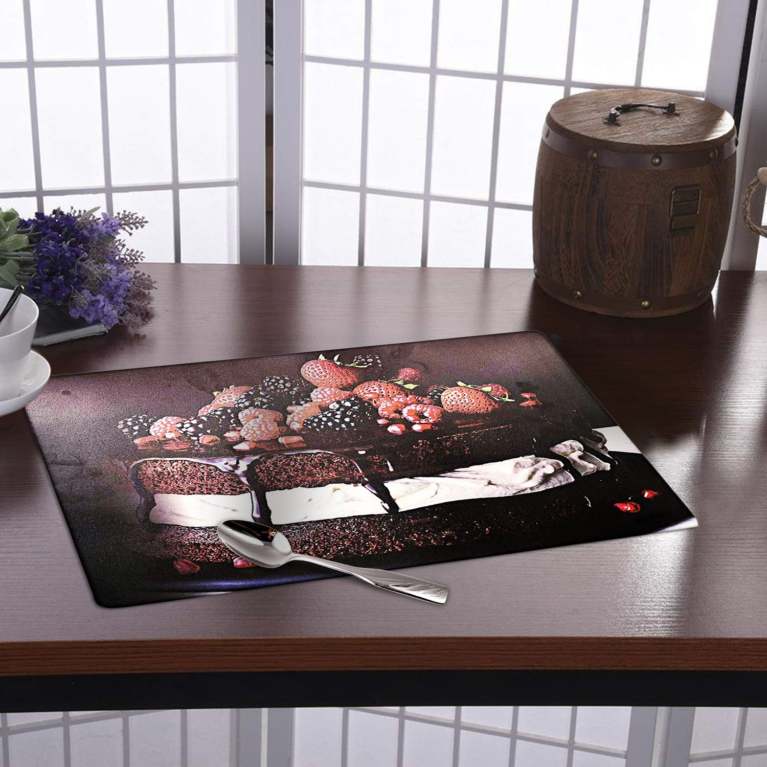 Kuber Industries Strawberry Print Waterproof, Stain Resistant, Washable Refrigerator/Fridge Drawer Mat, Set of 6 (Black)