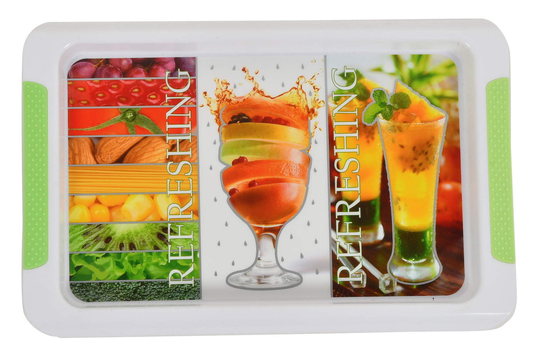 Kuber Industries Strawberry Printed Plastic Serving Tray, Set of 3 (Green)
