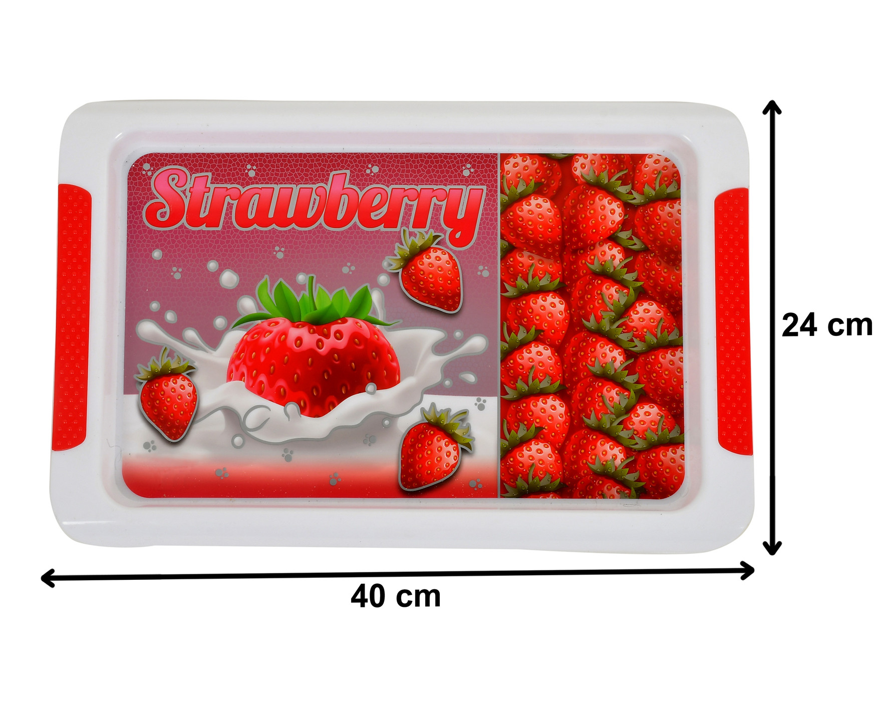 Kuber Industries Strawberry Printed Plastic Serving Tray, Set of 3 (Red)