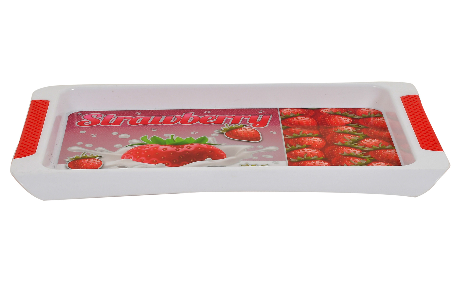 Kuber Industries Strawberry Printed Plastic Serving Tray, Set of 3 (Red)