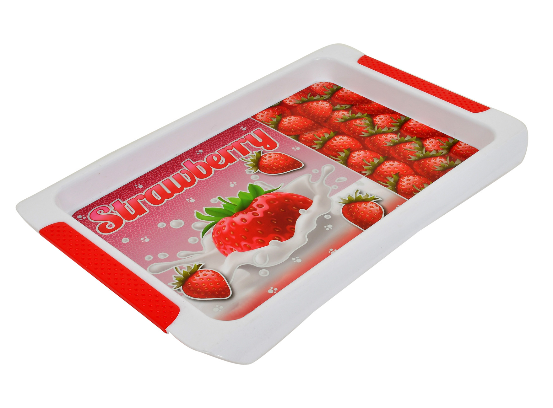 Kuber Industries Strawberry Printed Plastic Serving Tray, Set of 3 (Red)