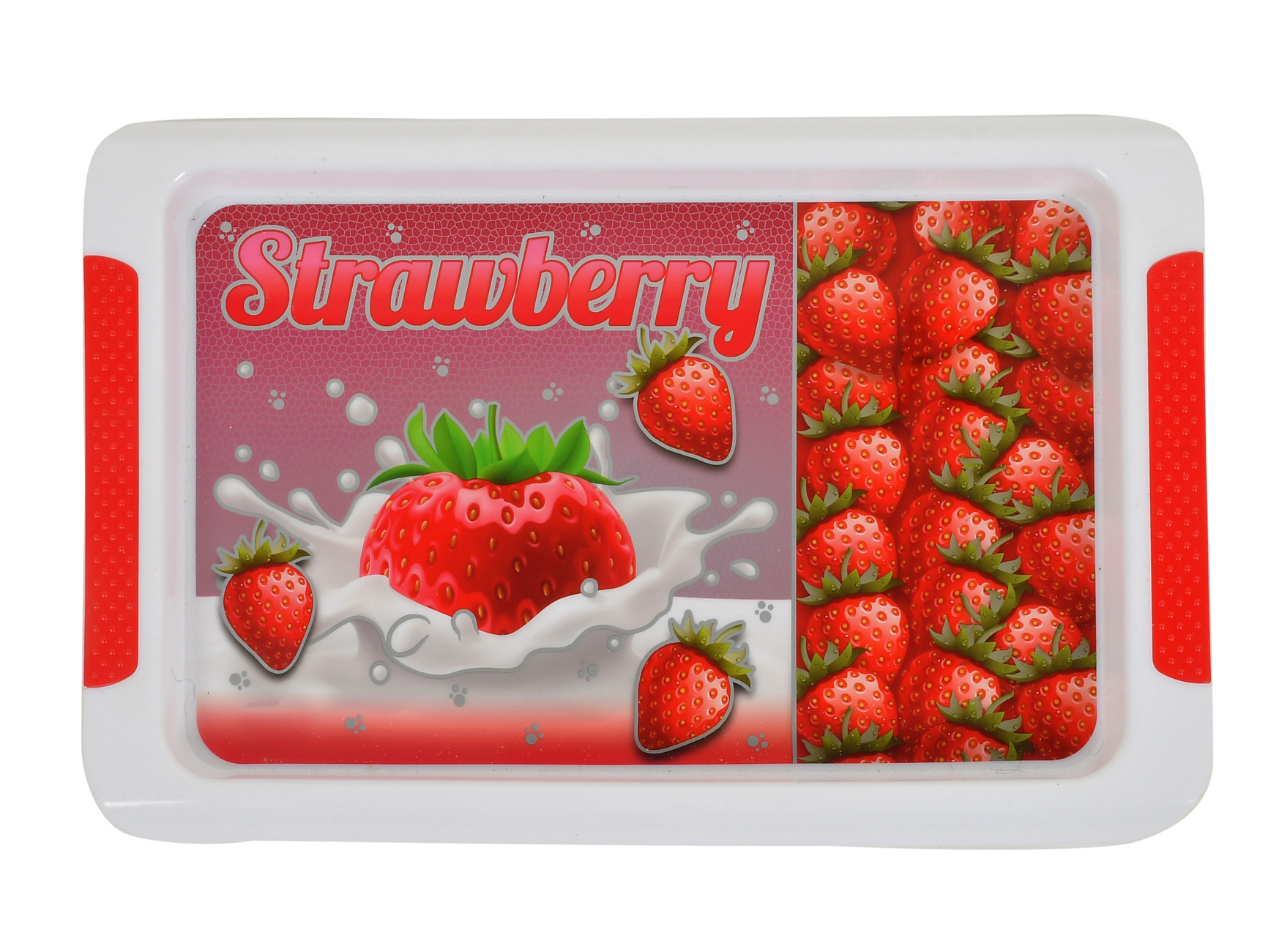 Kuber Industries Strawberry Printed Plastic Serving Tray, Set of 3 (Red)