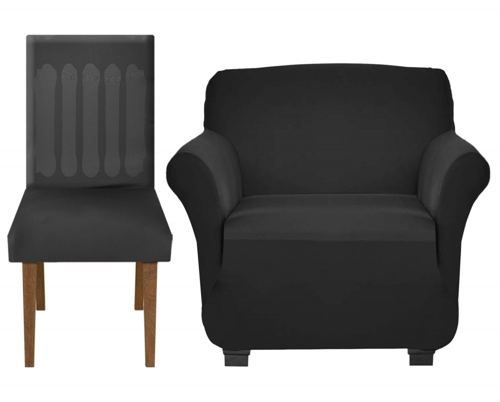Kuber Industries Stretchable, Non-Slip Polyster 1 Seater Sofa &amp; Chair Cover Set, Set of 2 (Black)
