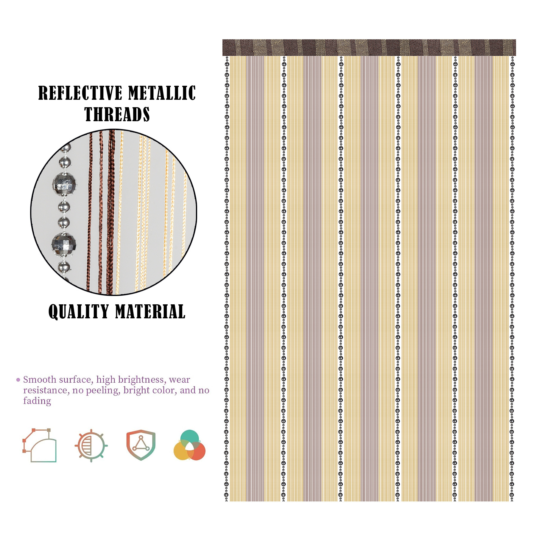 Kuber Industries String Curtain  Fancy Sparkling Door Curtains for Home Dcor  Pooja Room String Curtains  String Beads Sheer Curtains  Silver Lace Curtains  4x7 Feet  Gold