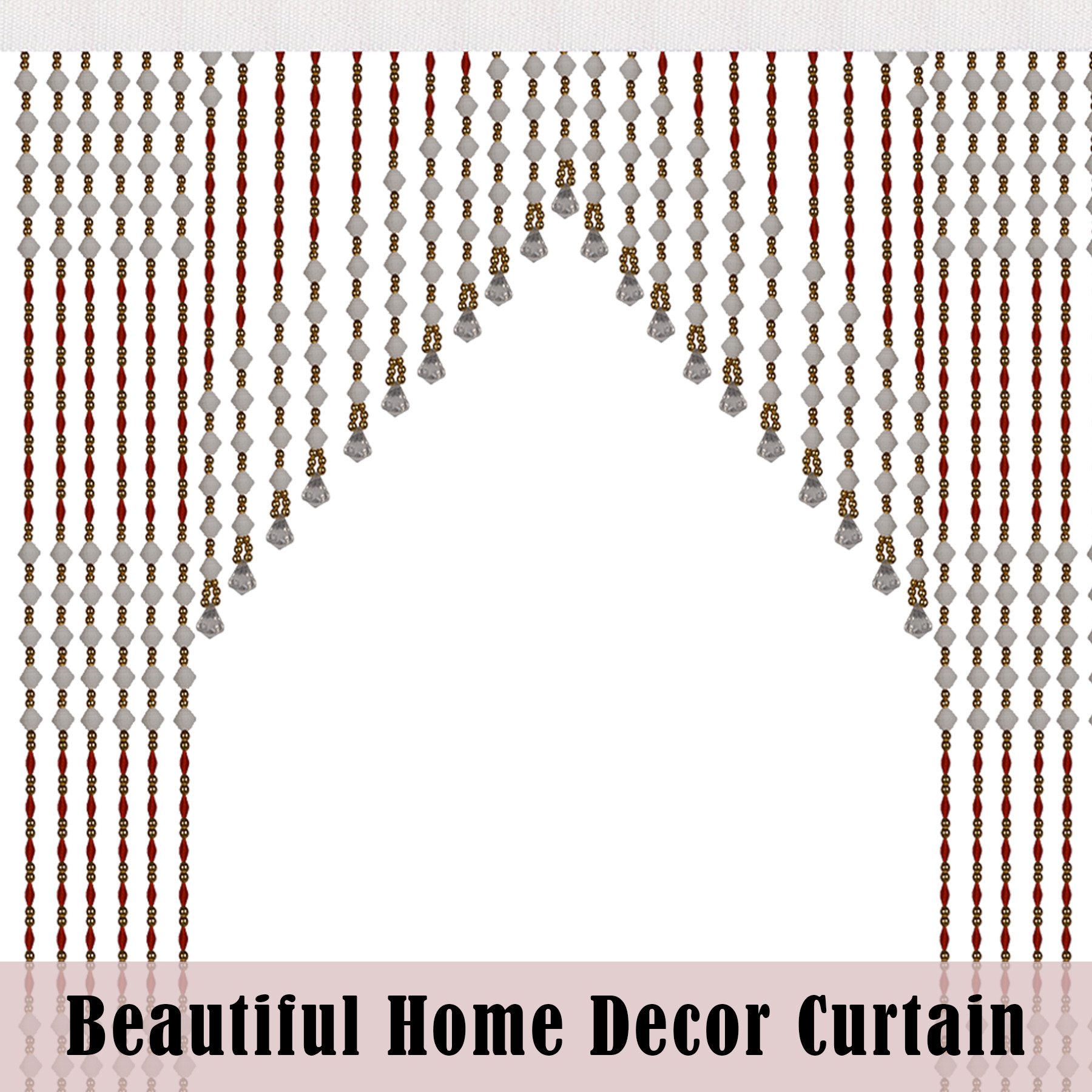 Kuber Industries String Curtain  Fancy Sparkling Door Curtains for Home Dcor  Pooja Room String Curtains  String Beads Sheer Curtains  Angura Temple Curtain  4x7 Feet  White  Red